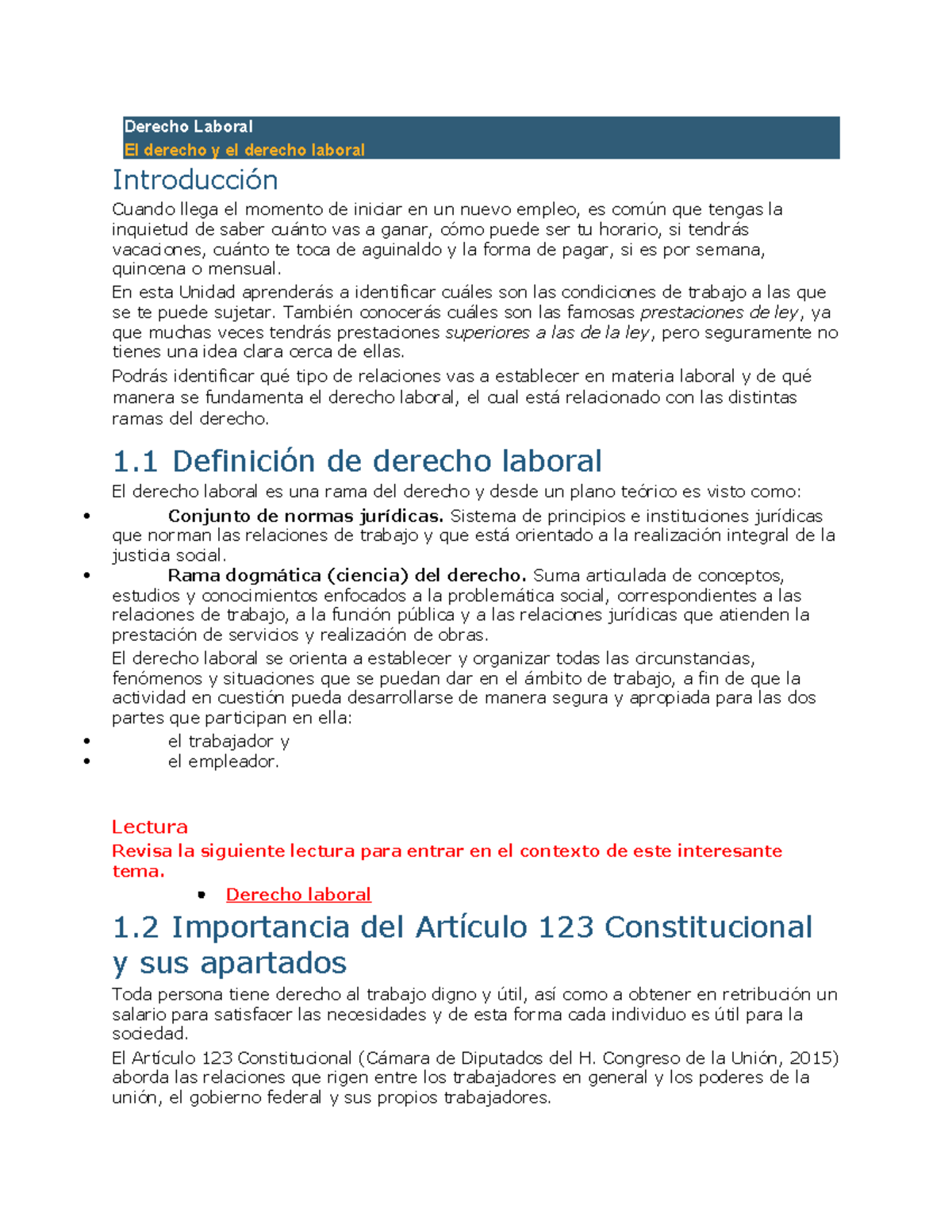 Derecho Laboral 1ER Semana Derecho Laboral