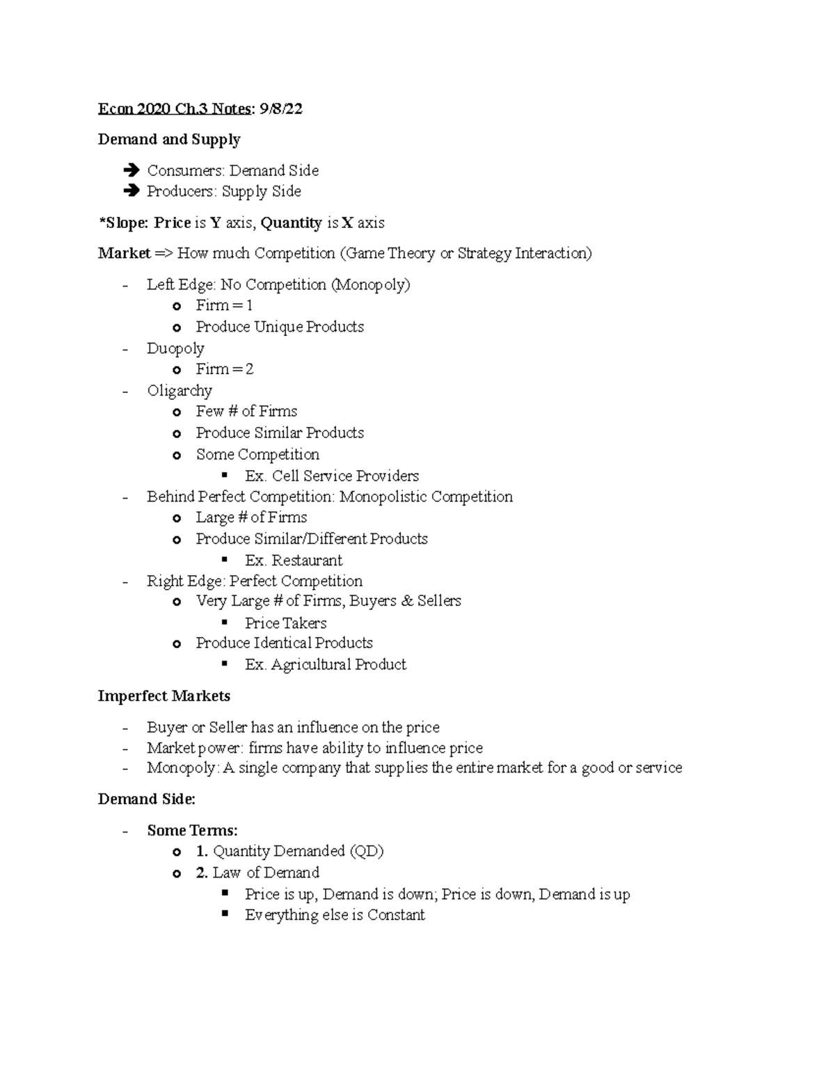 Ch. 3 Notes - Econ 2020 Ch Notes: 9/8/ Demand and Supply Consumers ...