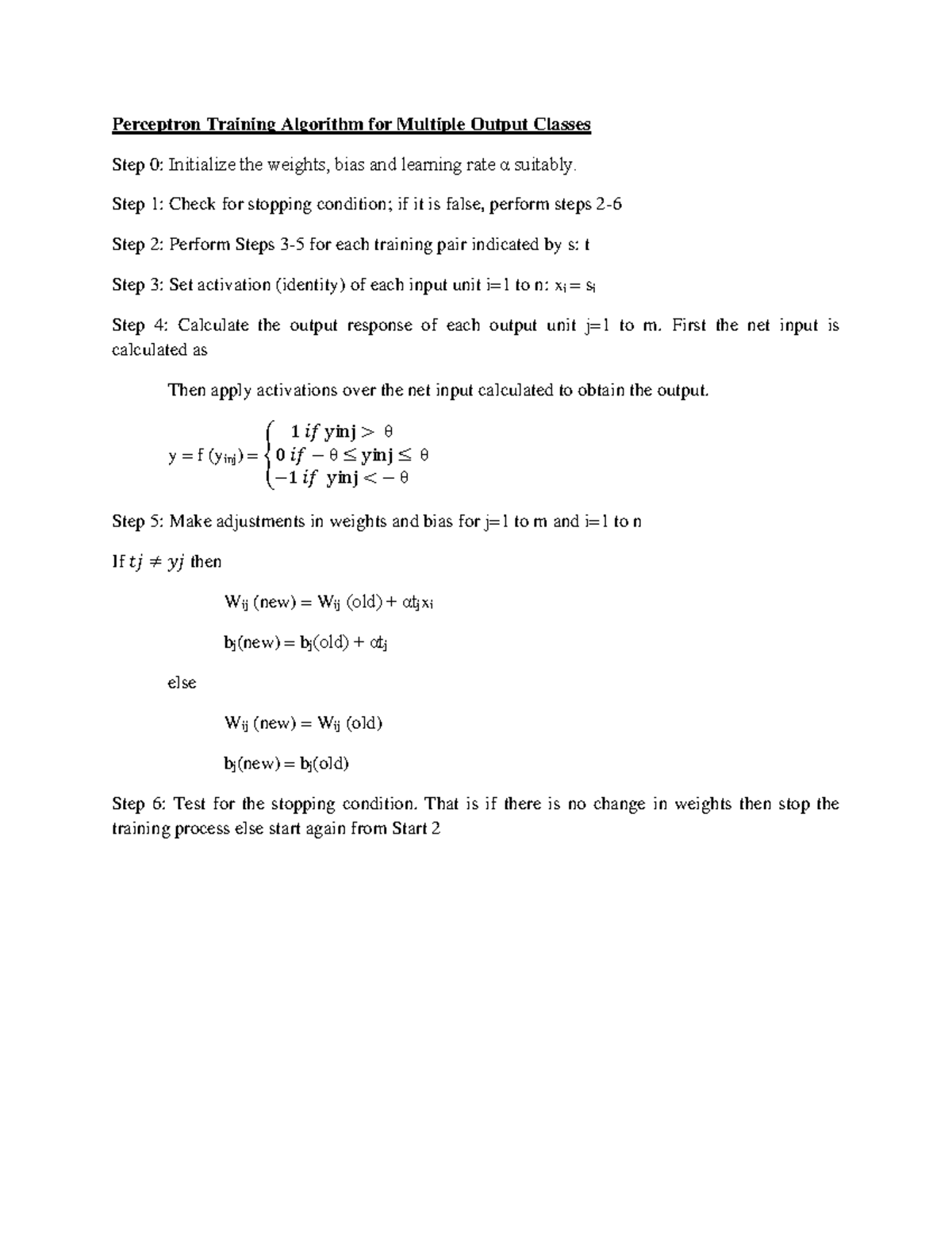 Perceptron Multiple Output Classes - Perceptron Training Algorithm for ...