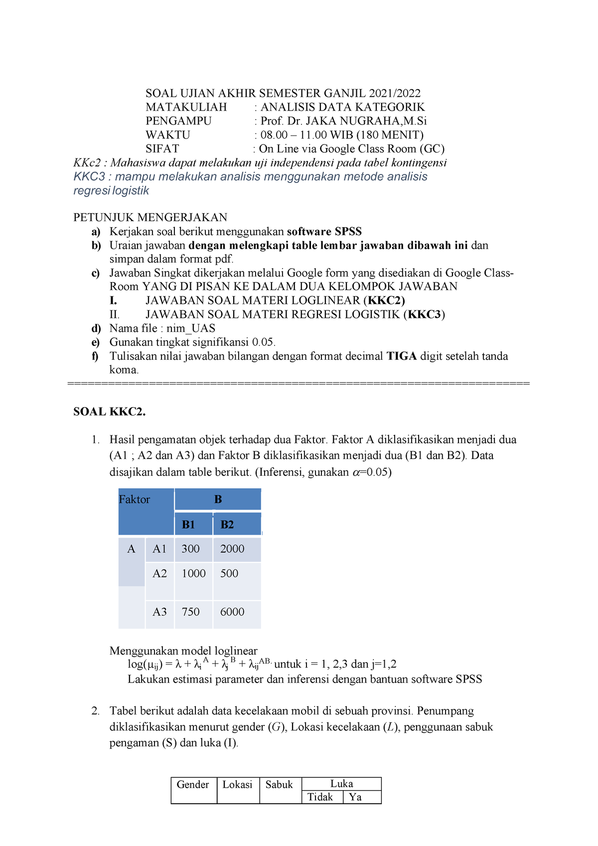 19611134 UAS - Faktor B I J SOAL UJIAN AKHIR SEMESTER GANJIL 2021 ...