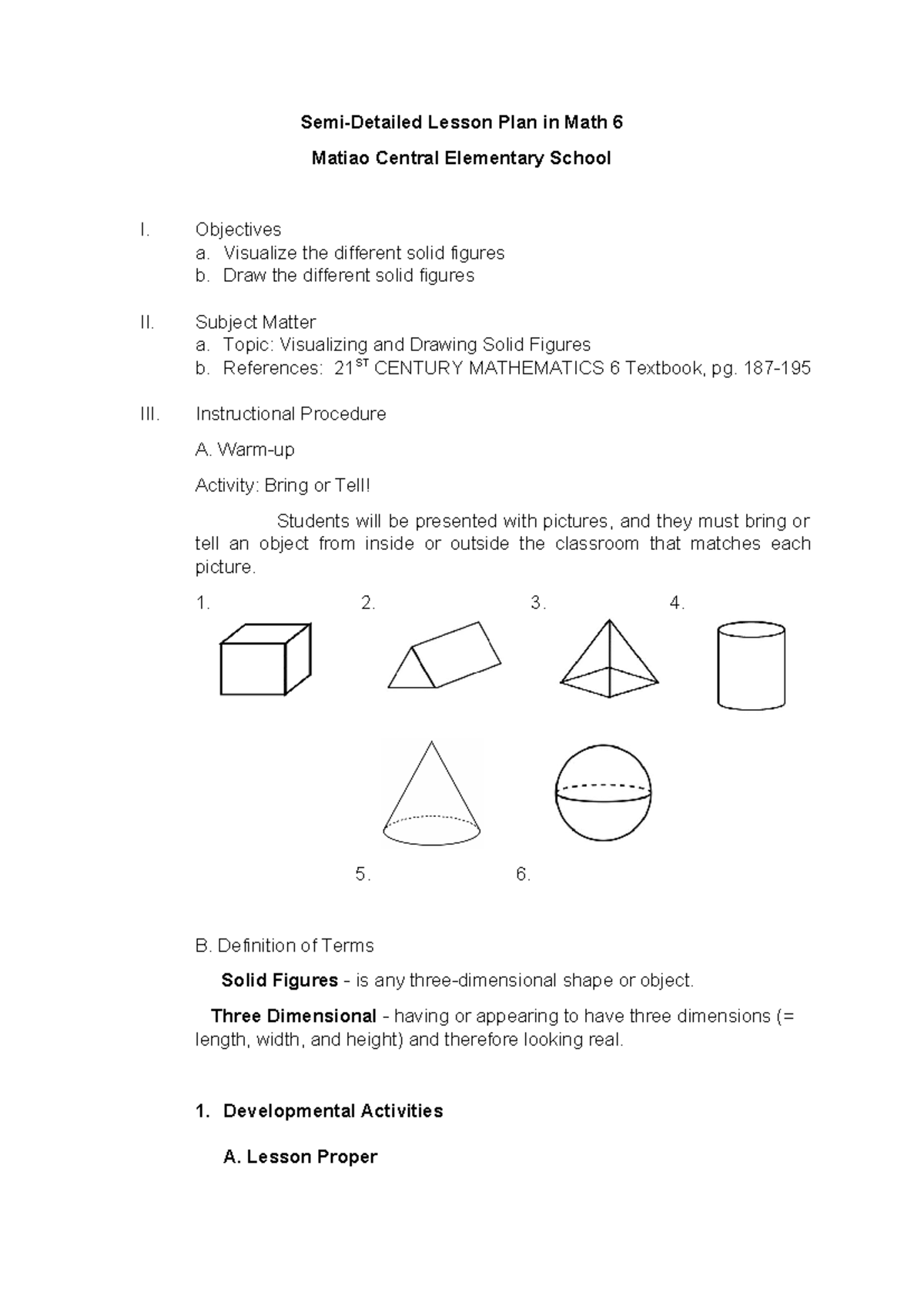 Lesson PLAN MATH6 DAY1 - Semi-Detailed Lesson Plan in Math 6 Matiao ...