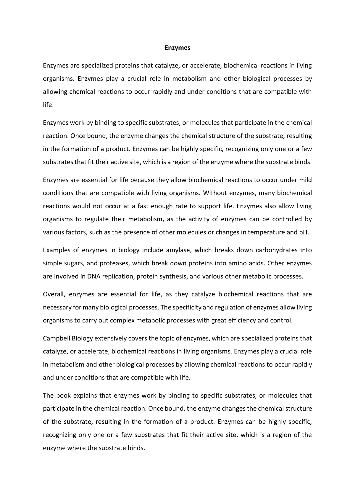 Biology Chapter 5-5 - Enzymes Enzymes are specialized proteins that ...