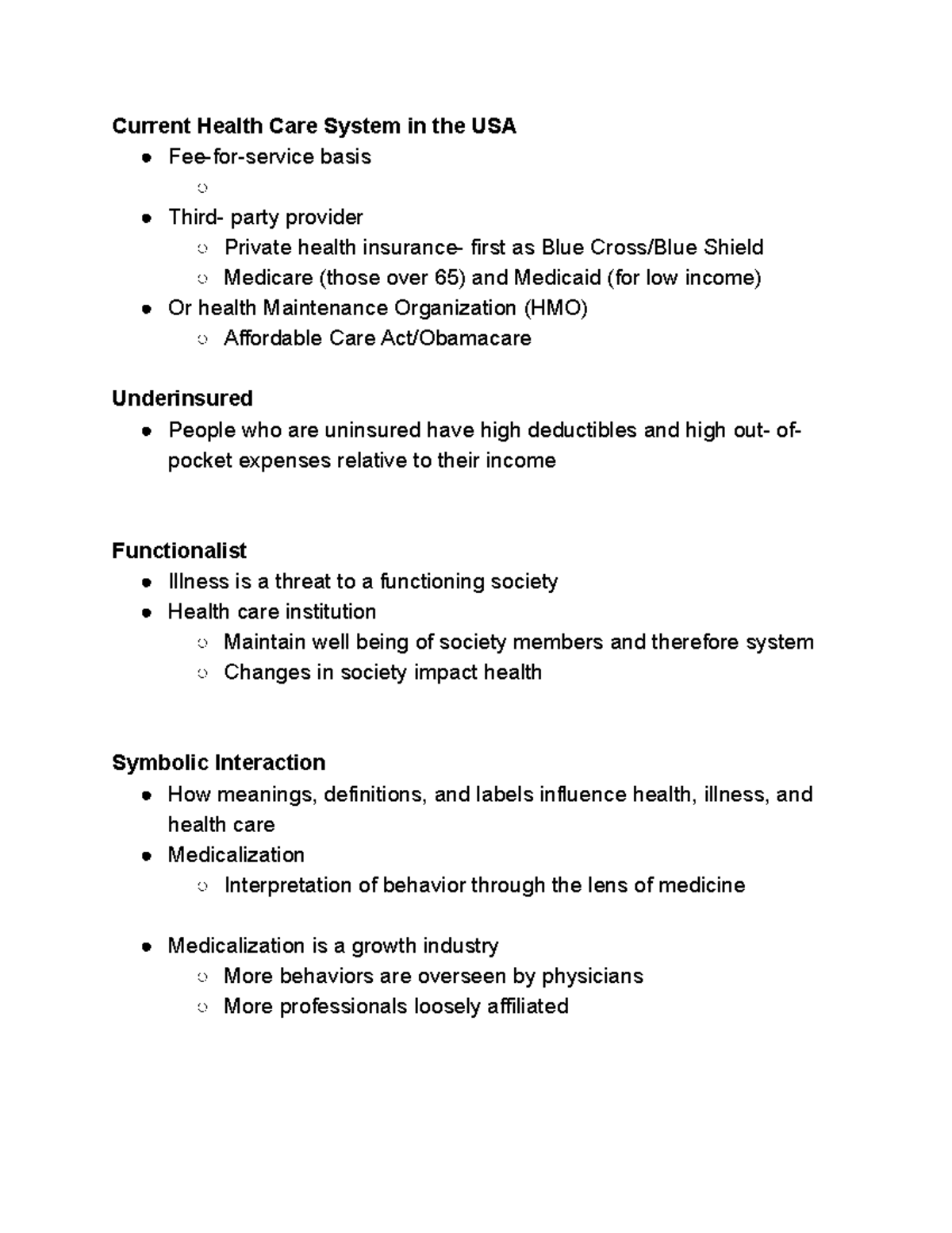 Soc Notes #5e - Current Health Care System in the USA Fee-for-service ...