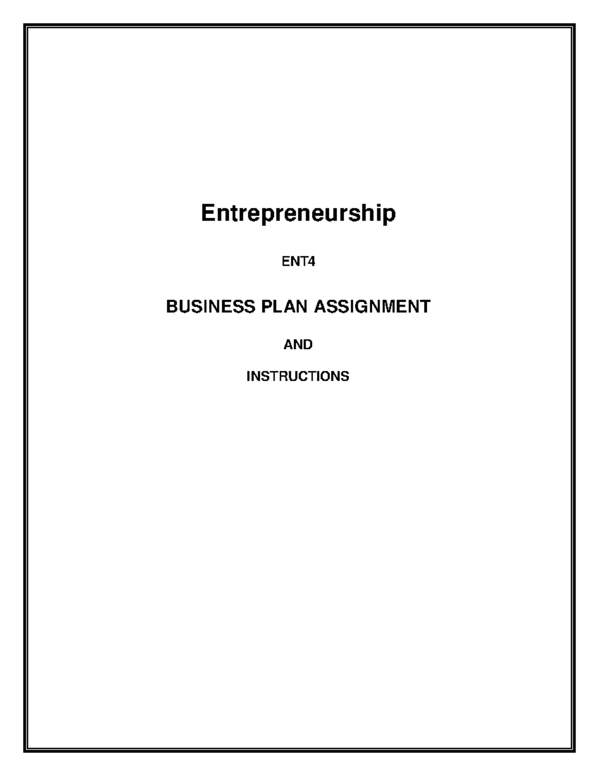 entrepreneurship business plan assignment