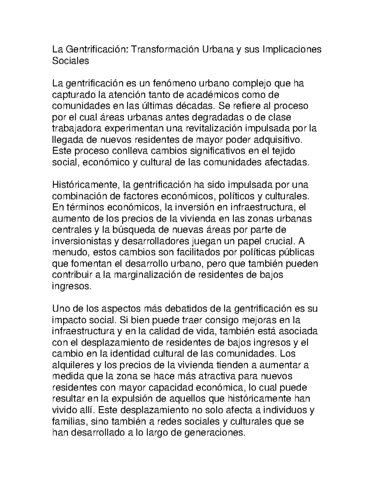 La Gentrificación La Gentrificación Transformación Urbana Y Sus Implicaciones Sociales La 8935