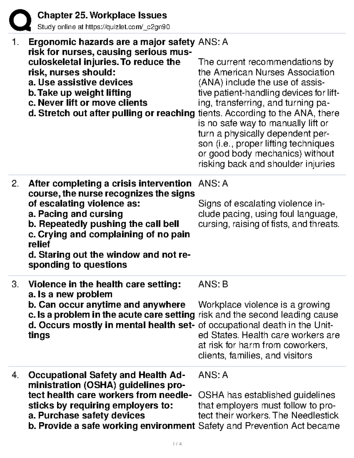Quizlet Chapter 25. Workplace Issues Study online at quizlet/_c2gn