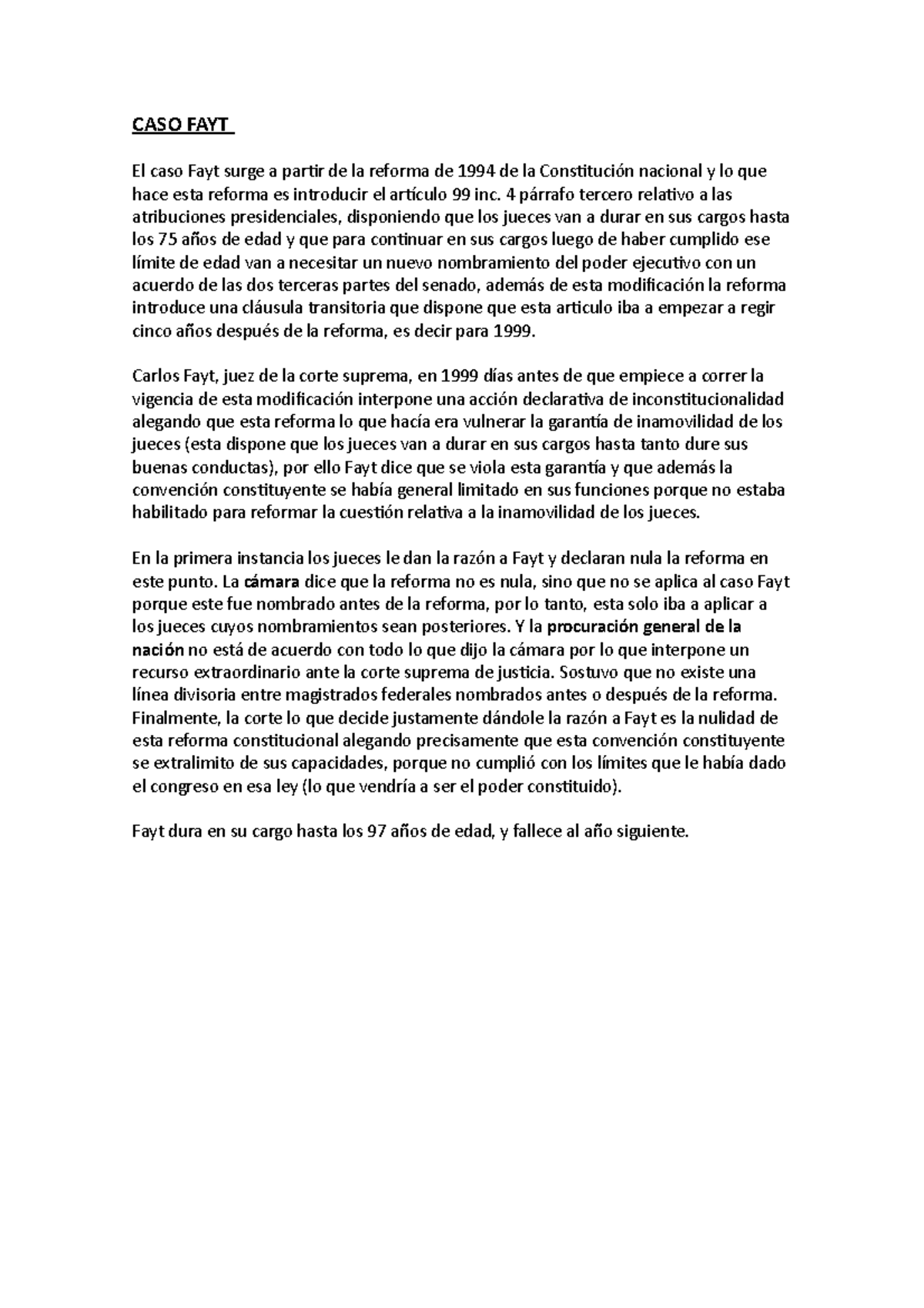CASO FAYT - Caso fayt sobre la inconstitucionalidad de la reforma del ...