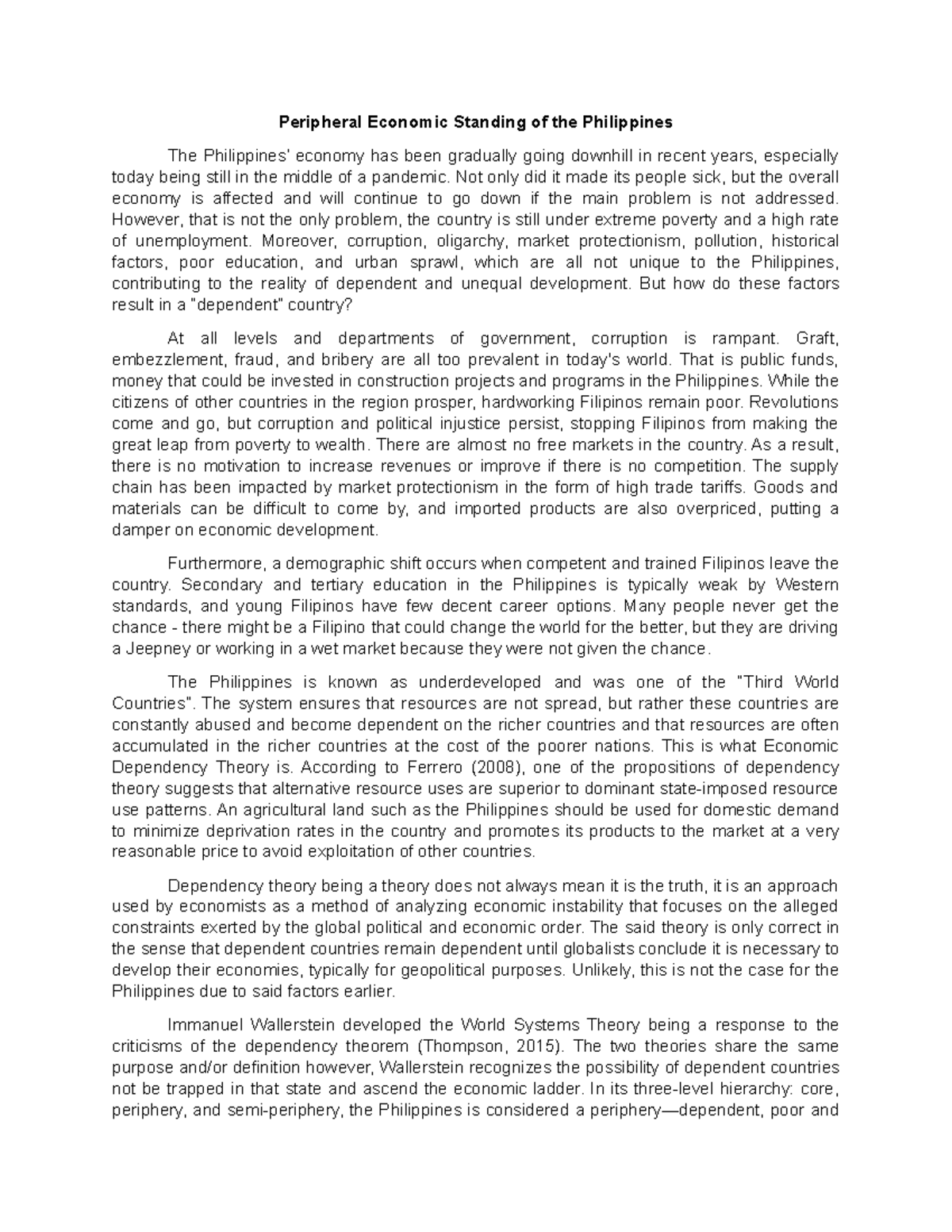 Peripheral Economic Standing of the Philippines - Not only did it made ...