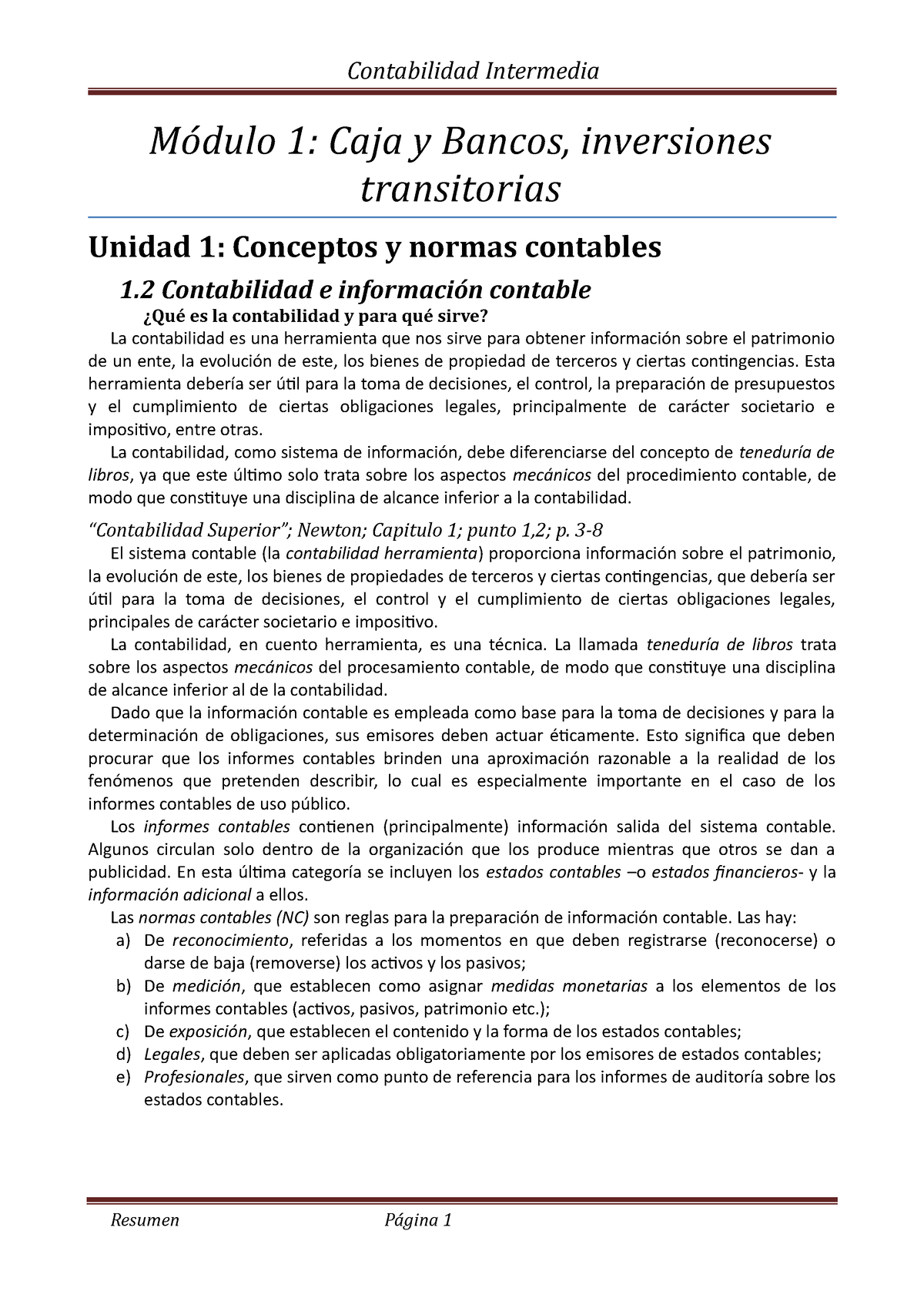 Contabilidad Intermedia M1 Y M2 Módulo 1 Caja Y Bancos Inversiones Transitorias Unidad 1 9981