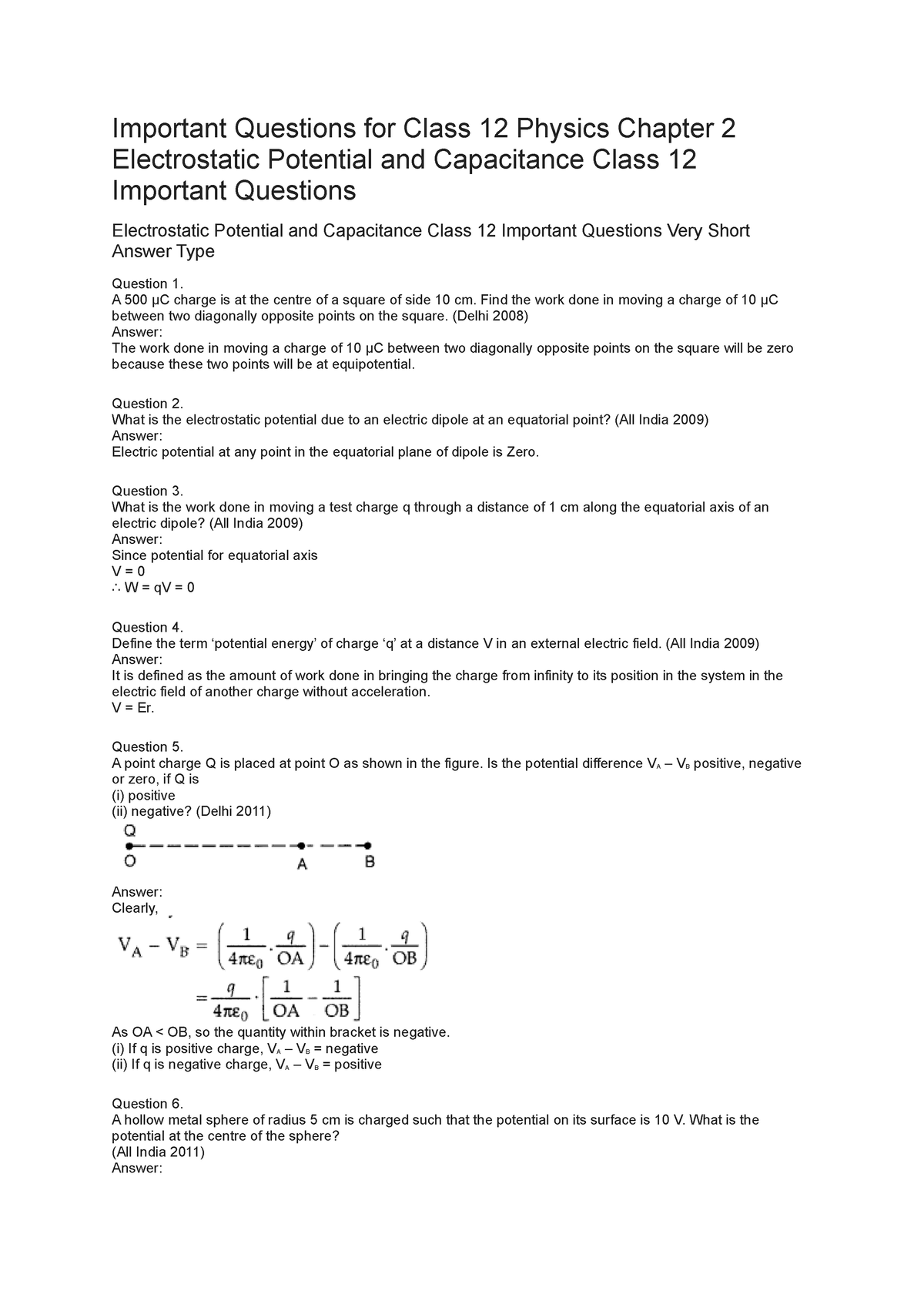 case study questions class 12 physics chapter 2