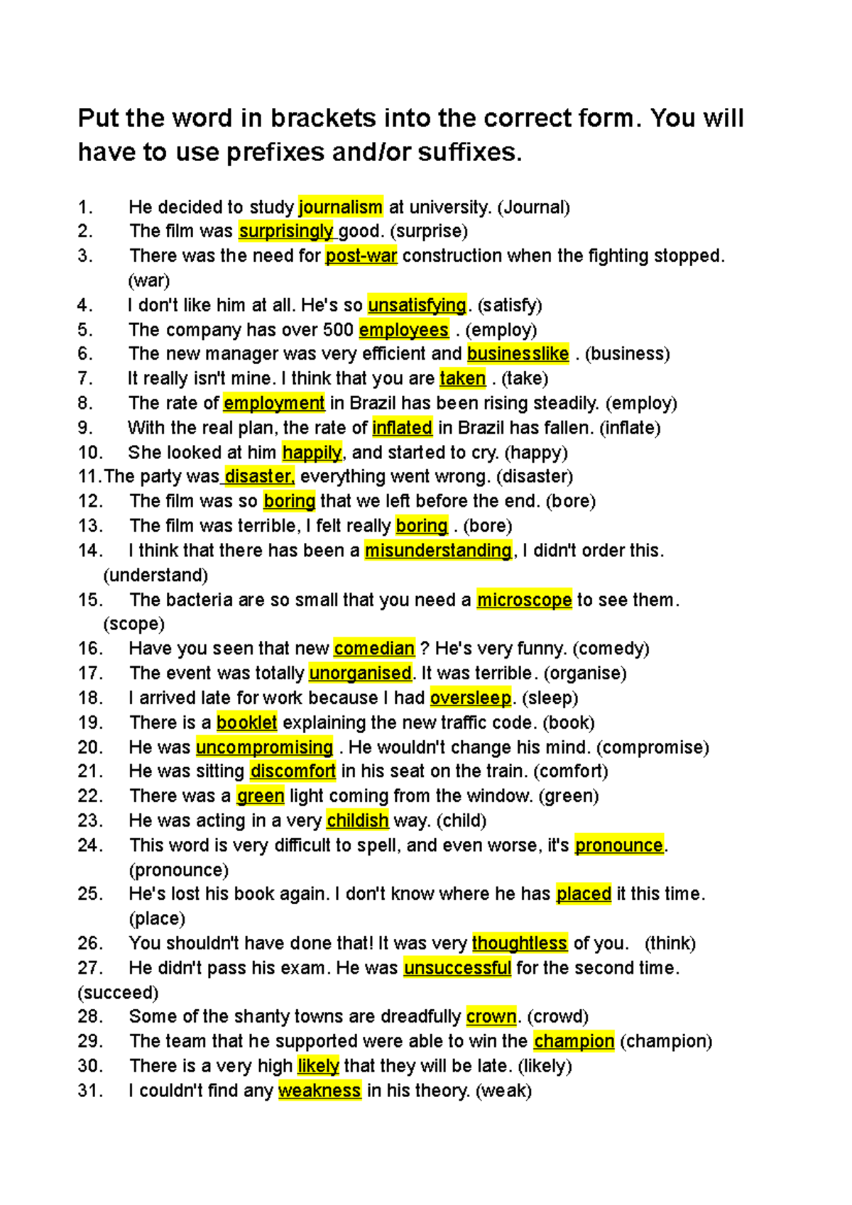Exercise 6.1 Affixes Exercise 1 - General English - MMU - Studocu
