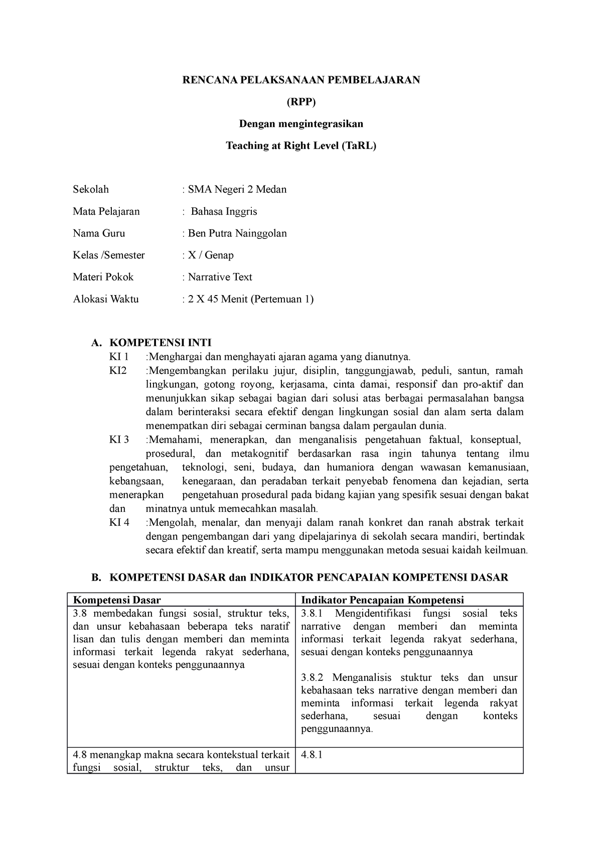 Rencana Pelaksanaan Pembelajaran - RENCANA PELAKSANAAN PEMBELAJARAN ...