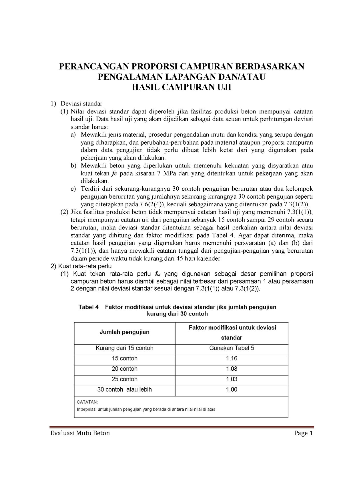 Evaluasi Dan Penerimaan Beton - PERANCANGAN PROPORSI CAMPURAN ...