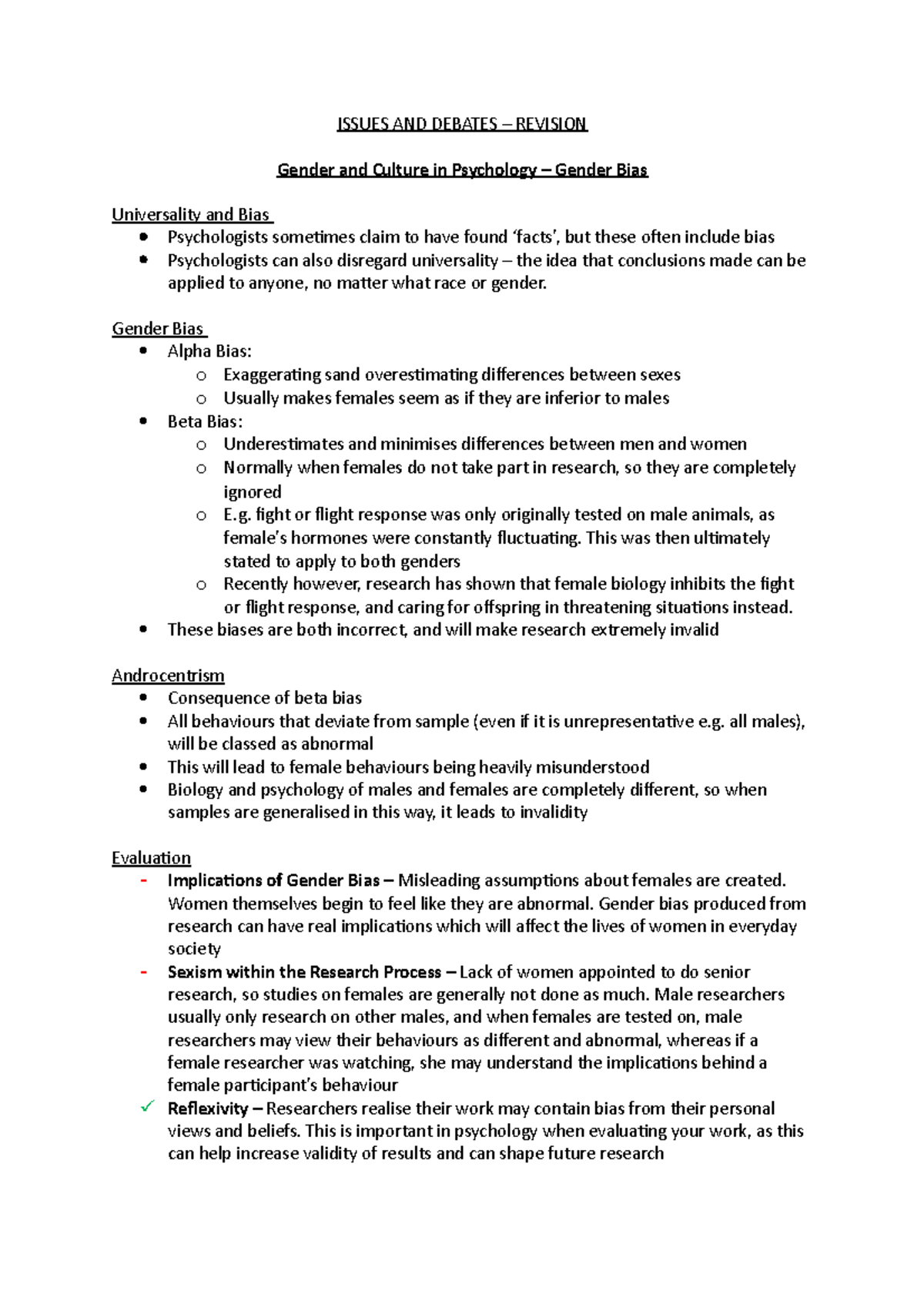 Issues and Debates – Revision - ISSUES AND DEBATES – REVISION Gender ...