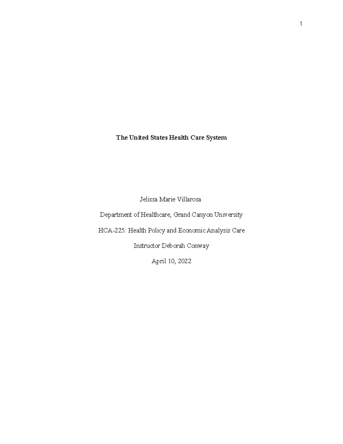 u.s. health care system essay hca 255