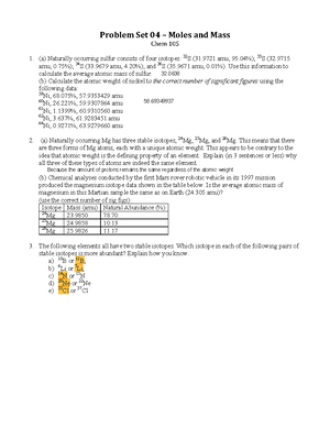 Chem 105 Problem Set 1 - Problem Set 01 – Chemistry: The Science Of ...