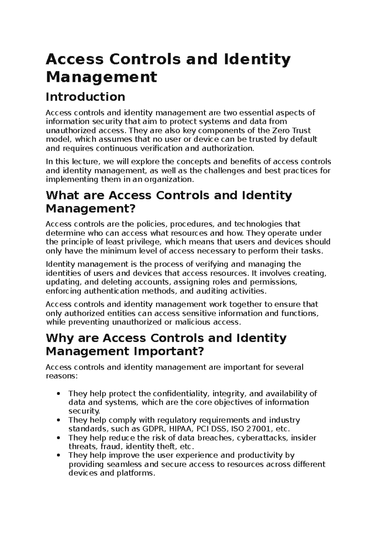 Access Controls and Identity Management Access Controls and Identity Management Introduction