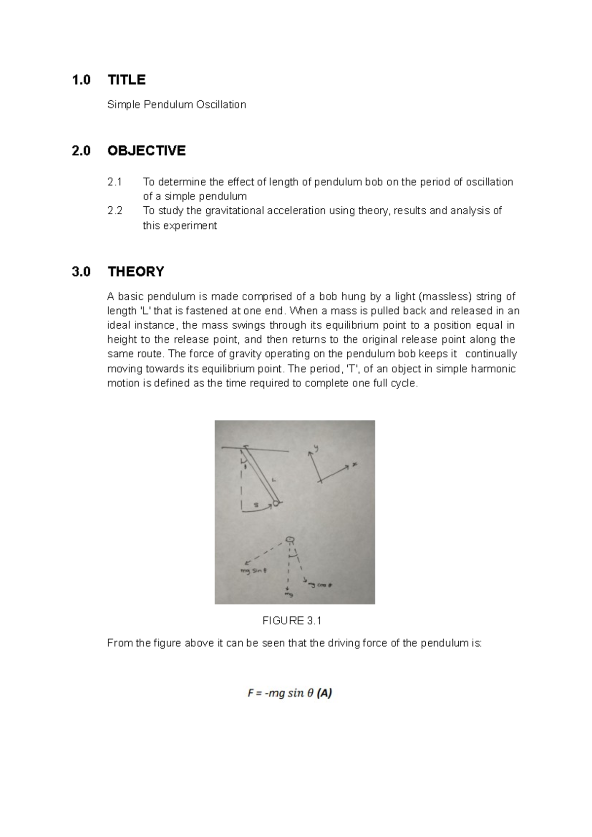 LAB 2 MOM - 1 TITLE Simple Pendulum Oscillation 2 OBJECTIVE 2 To ...