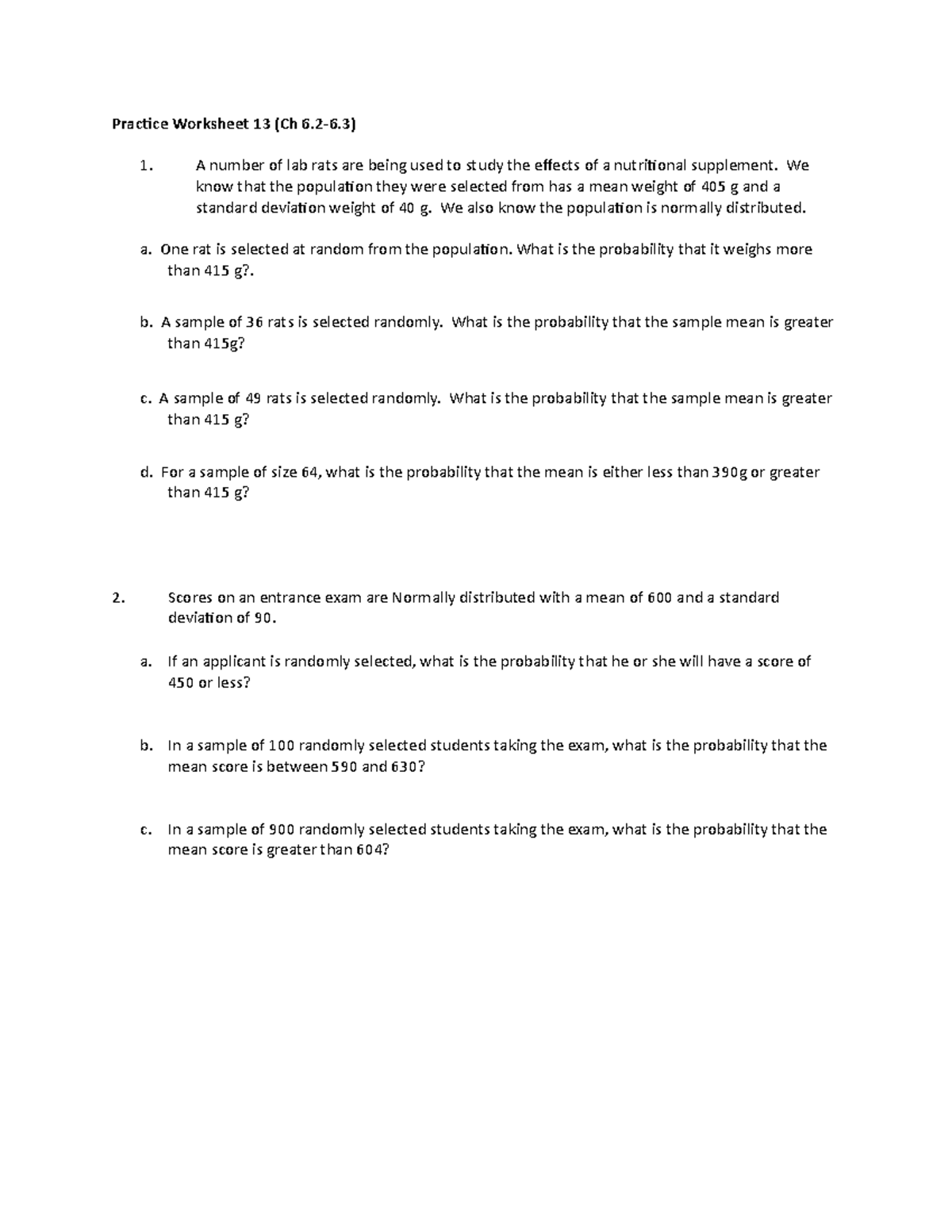 Practice Worksheet 13 (Ch 6.2-6.3) - Practice Worksheet 13 (Ch 6.2-6) A ...