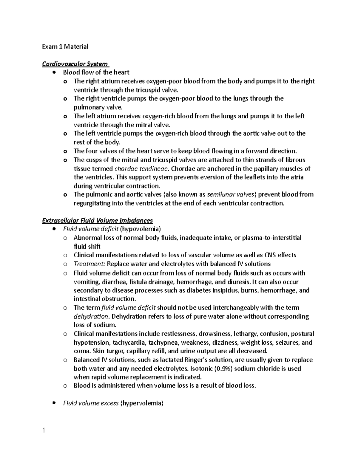 Heart Study Guide - Lecture notes 1,3,6 - Exam 1 Material ...