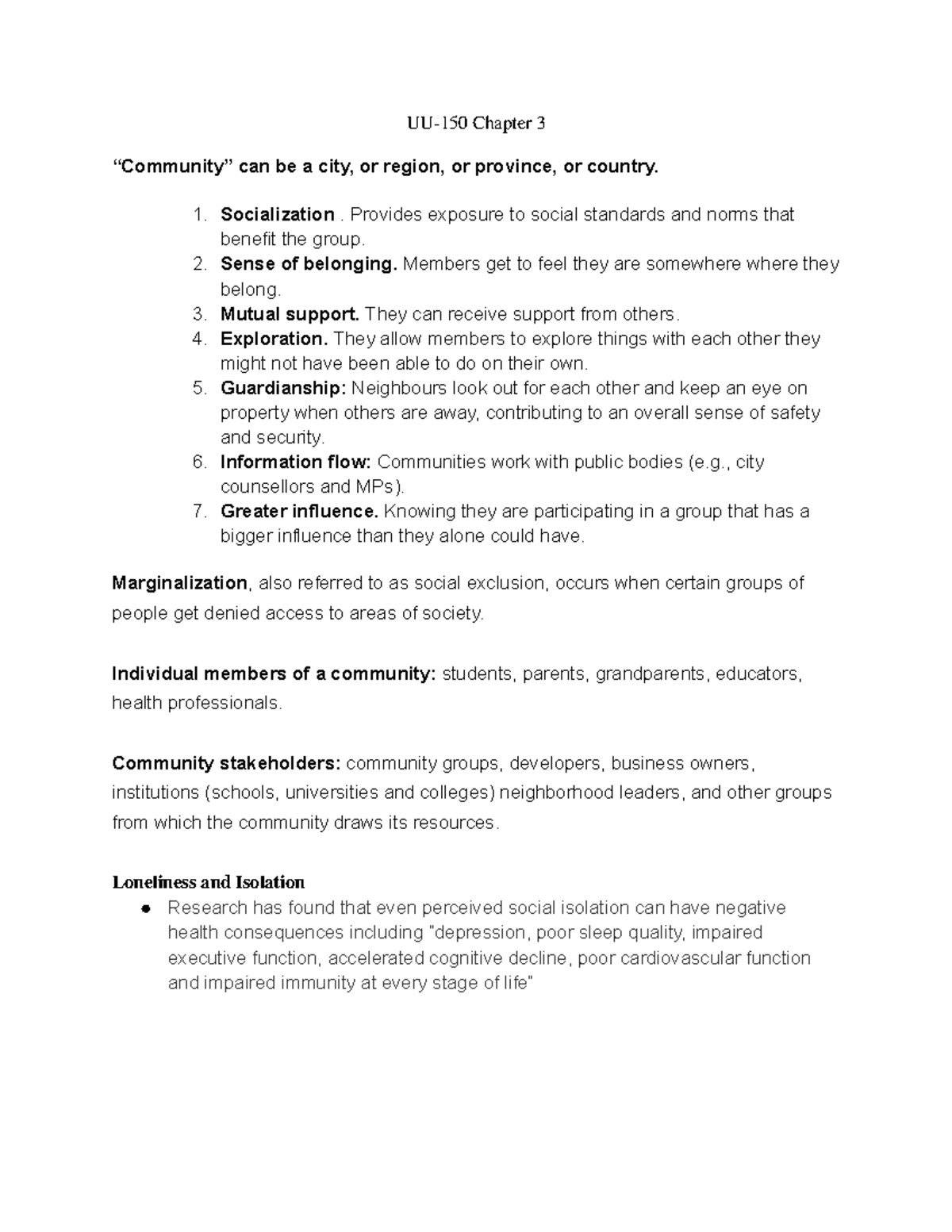 UU-150 Chapter 3 - econ test 3 notes - UU-150 Chapter 3 “Community” can ...