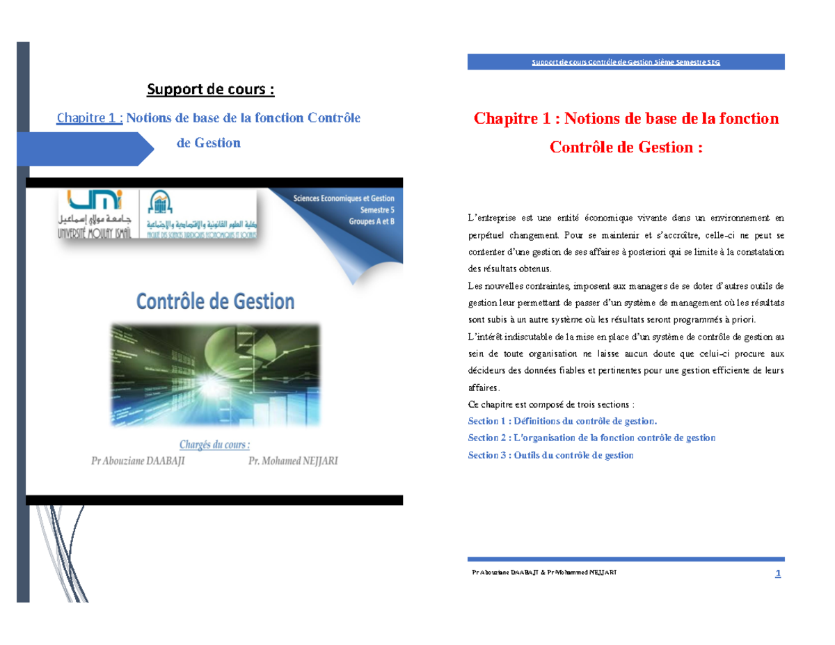 2 pages Support de cours CH1 - Support de cours : Chapitre 1 : Notions