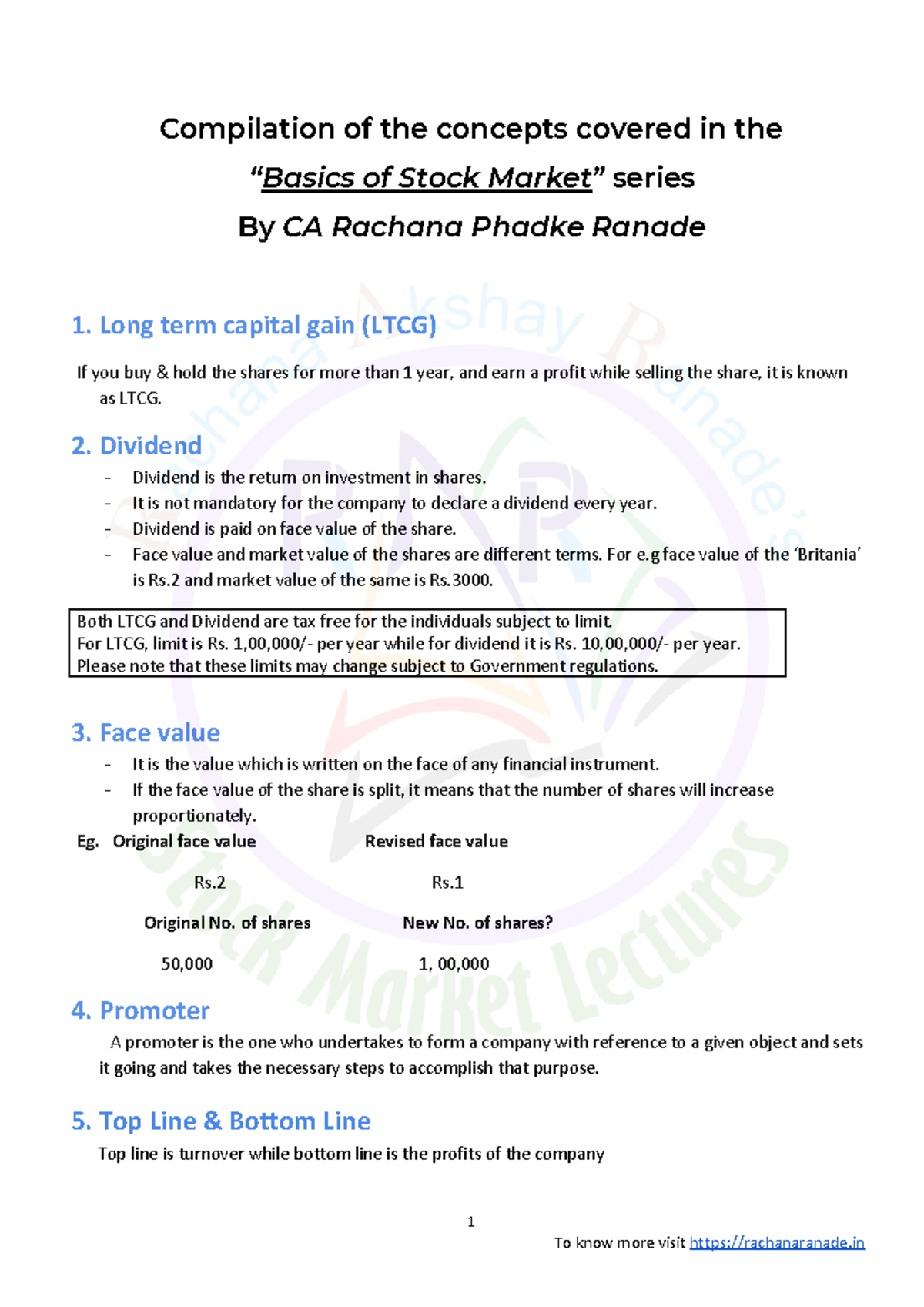 Notes dictated during Basics of Stock Market lectures - Compilation of ...