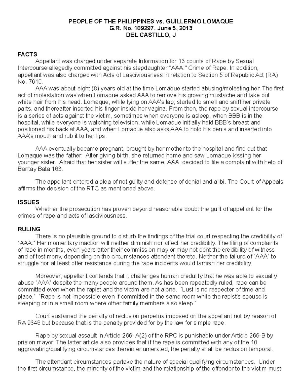 People V. Guillermo Lomaque - People Of The Philippines Vs. Guillermo 