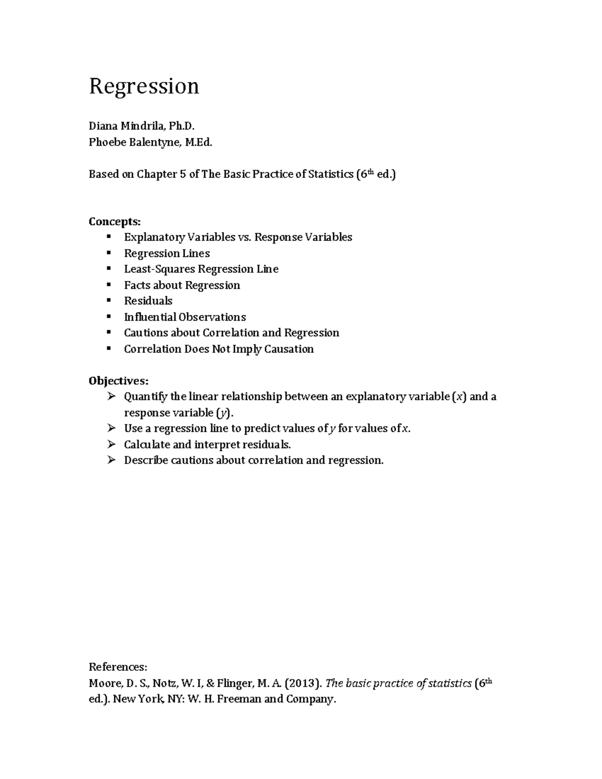 Linear regression notes - Regression Diana Mindrila, Ph. Phoebe ...