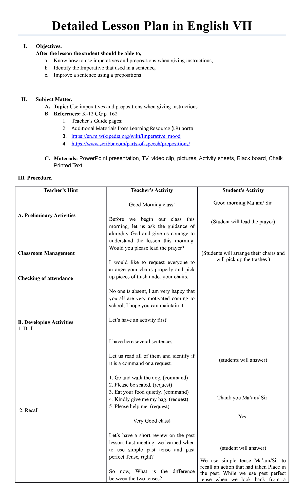 Lesson Plan EL 102 - college notes - Detailed Lesson Plan in English ...