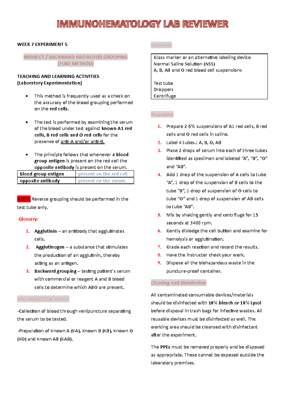 IMHM321-LAB- Reviewer - WEEK 7 EXPERIMENT 5 INDIRECT / BACKWARD ABO ...