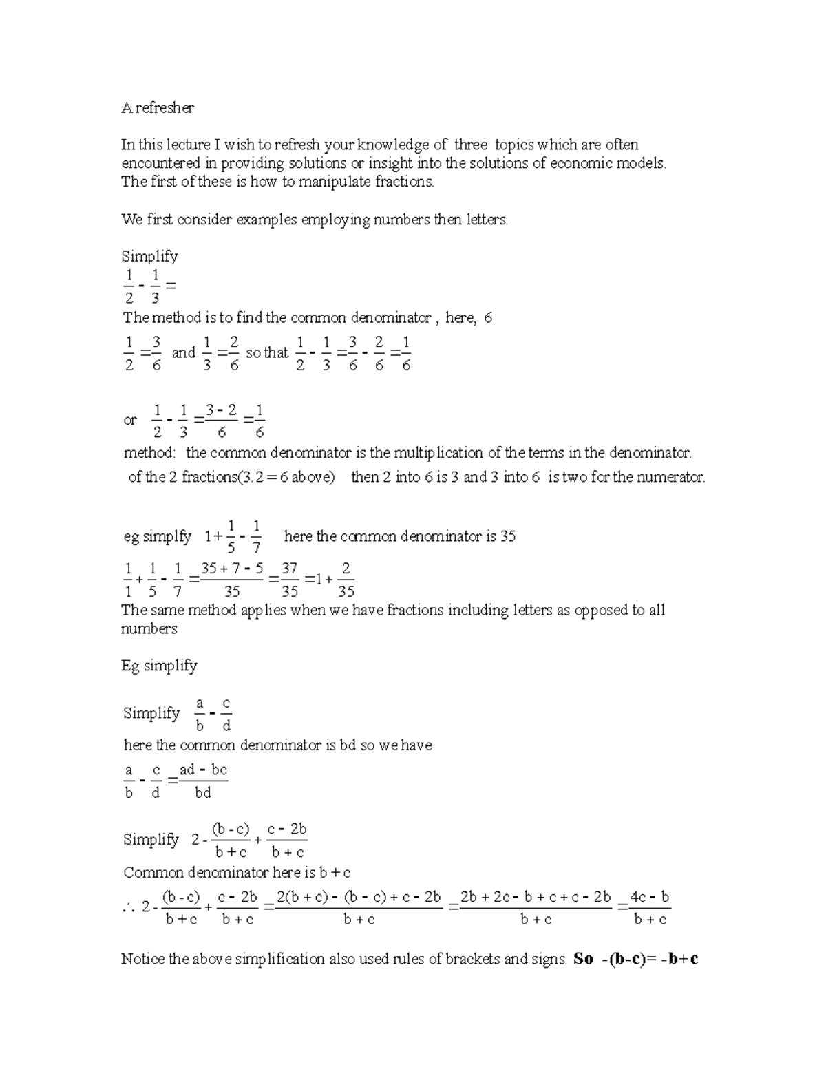 Maths Refresher - A refresher In this lecture I wish to refresh your ...