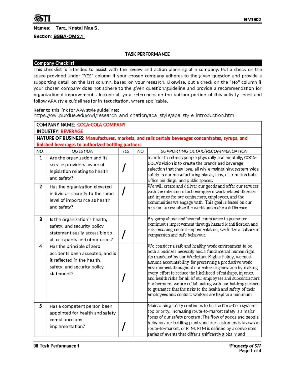 FM TP - ,JTB - 08 Task Performance 1 *Property of STI Names: Tara ...