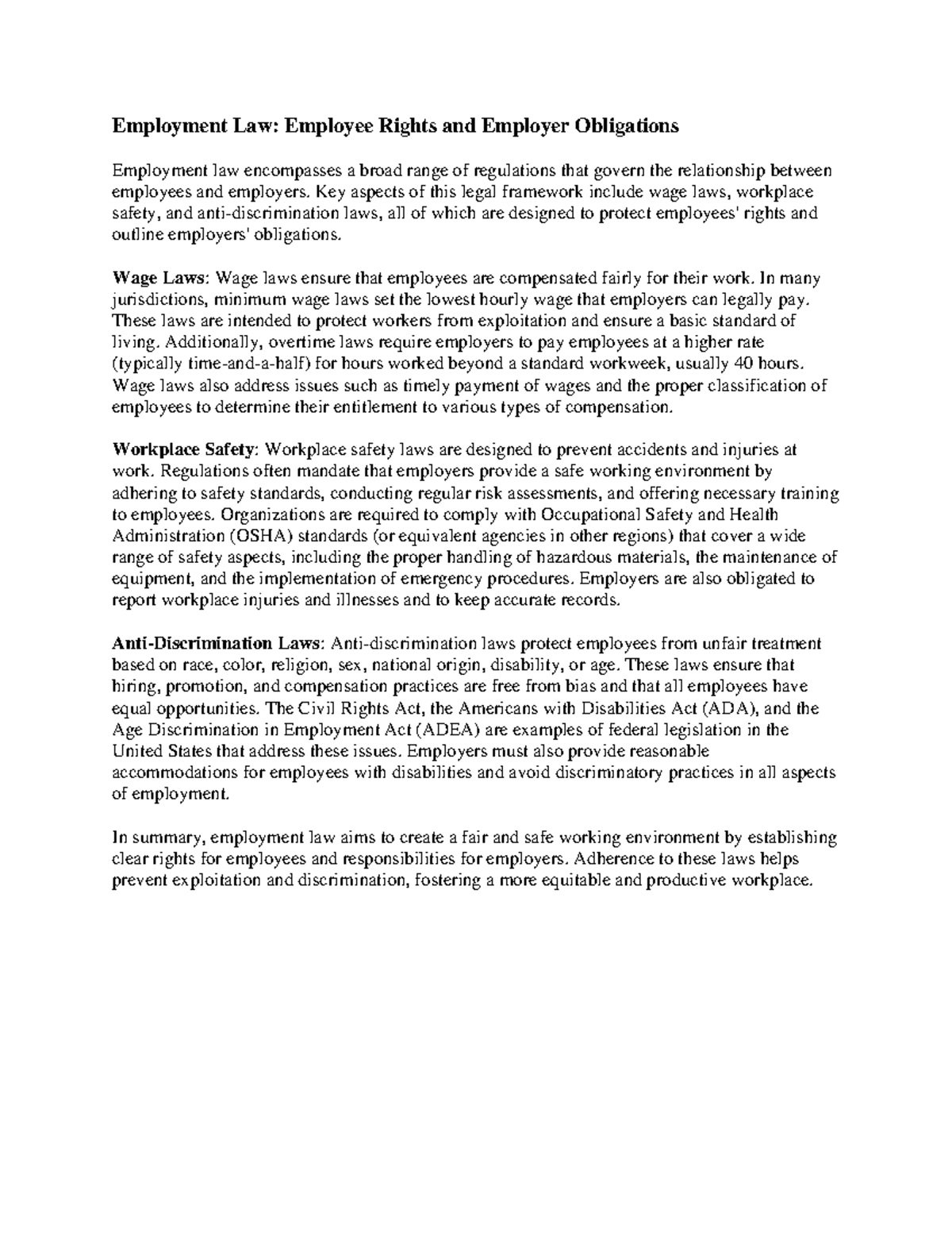 Employment Law-Employee Rights and Employer Obligations - Employment ...