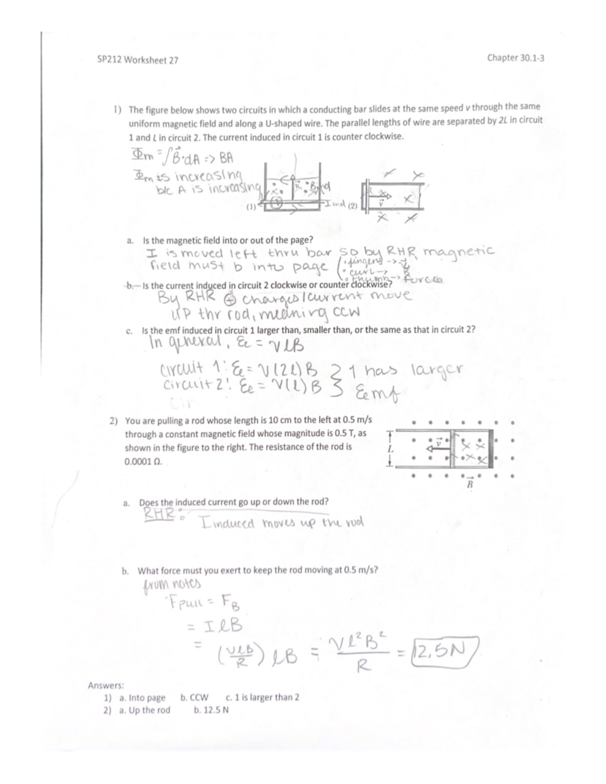 Worksheet 27; Induced Current - PHY 317L - Studocu