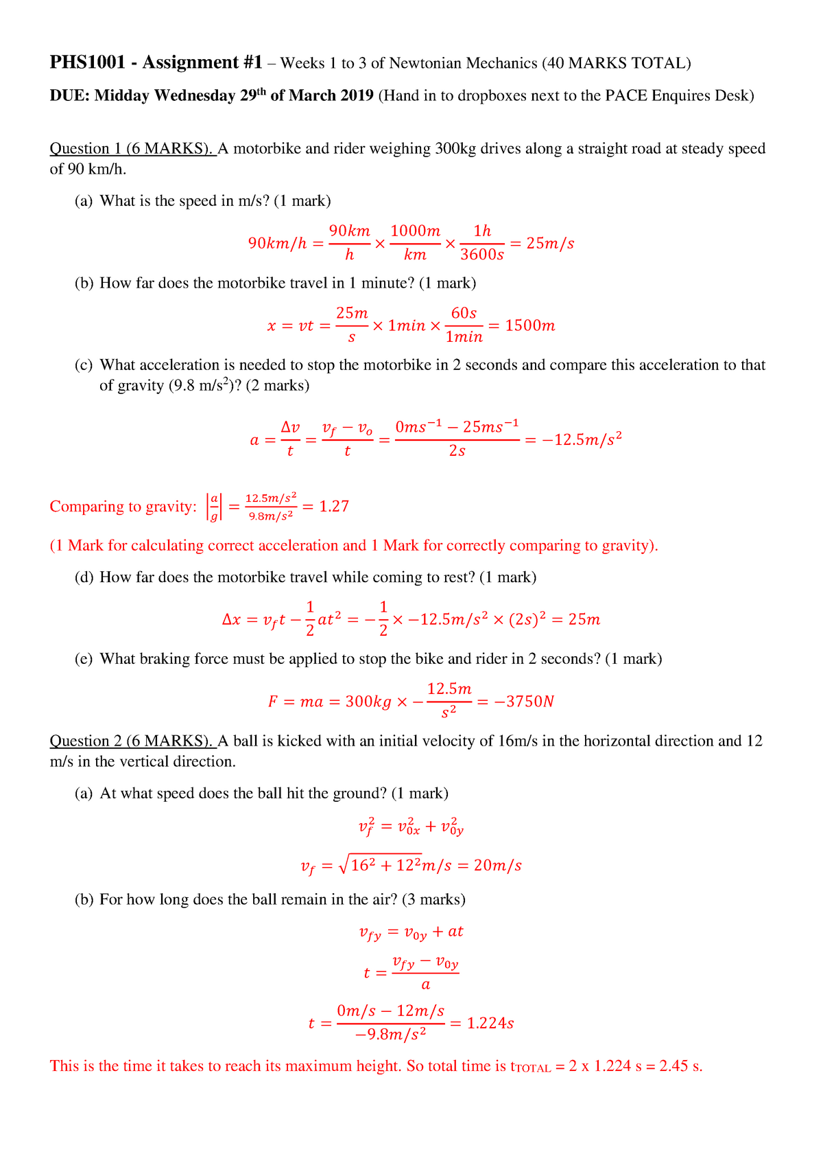 Sample/practice exam 2019, questions - PHS1001 Assignment Weeks 1 to 3 ...