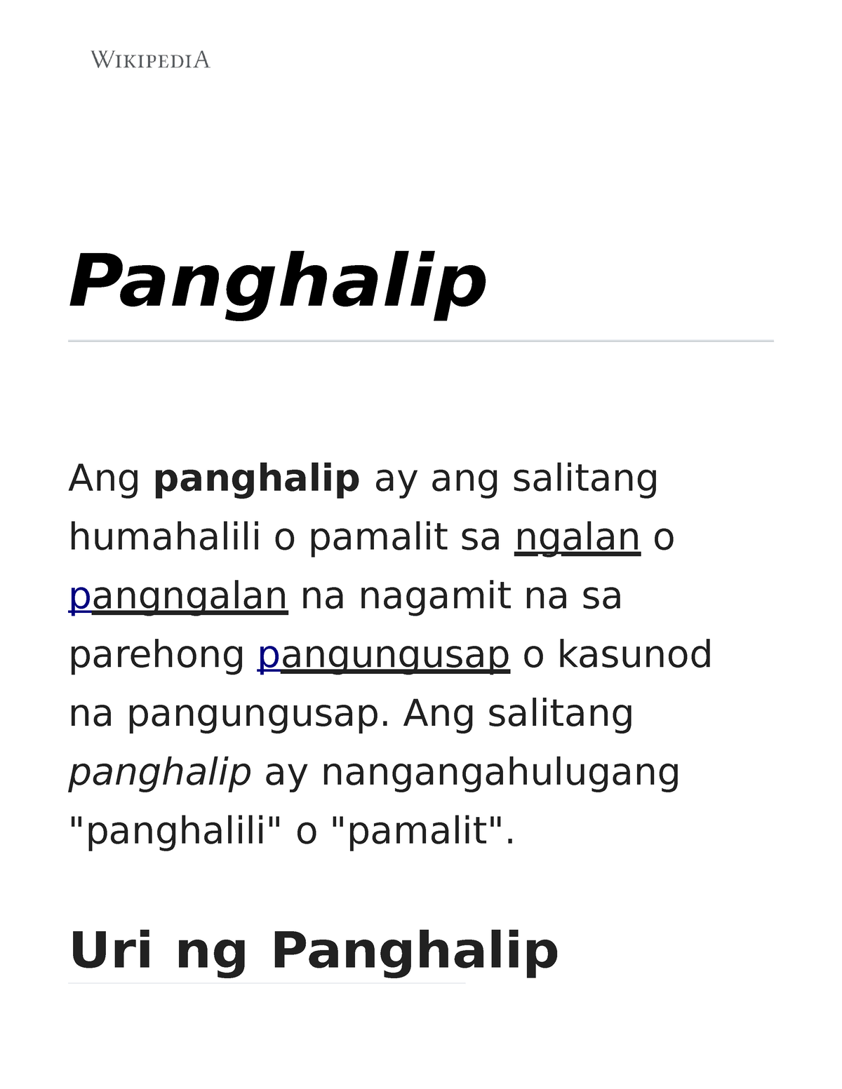 Panghalip Docx Panghalip Ang Panghalip Ay Ang Salitan 4446