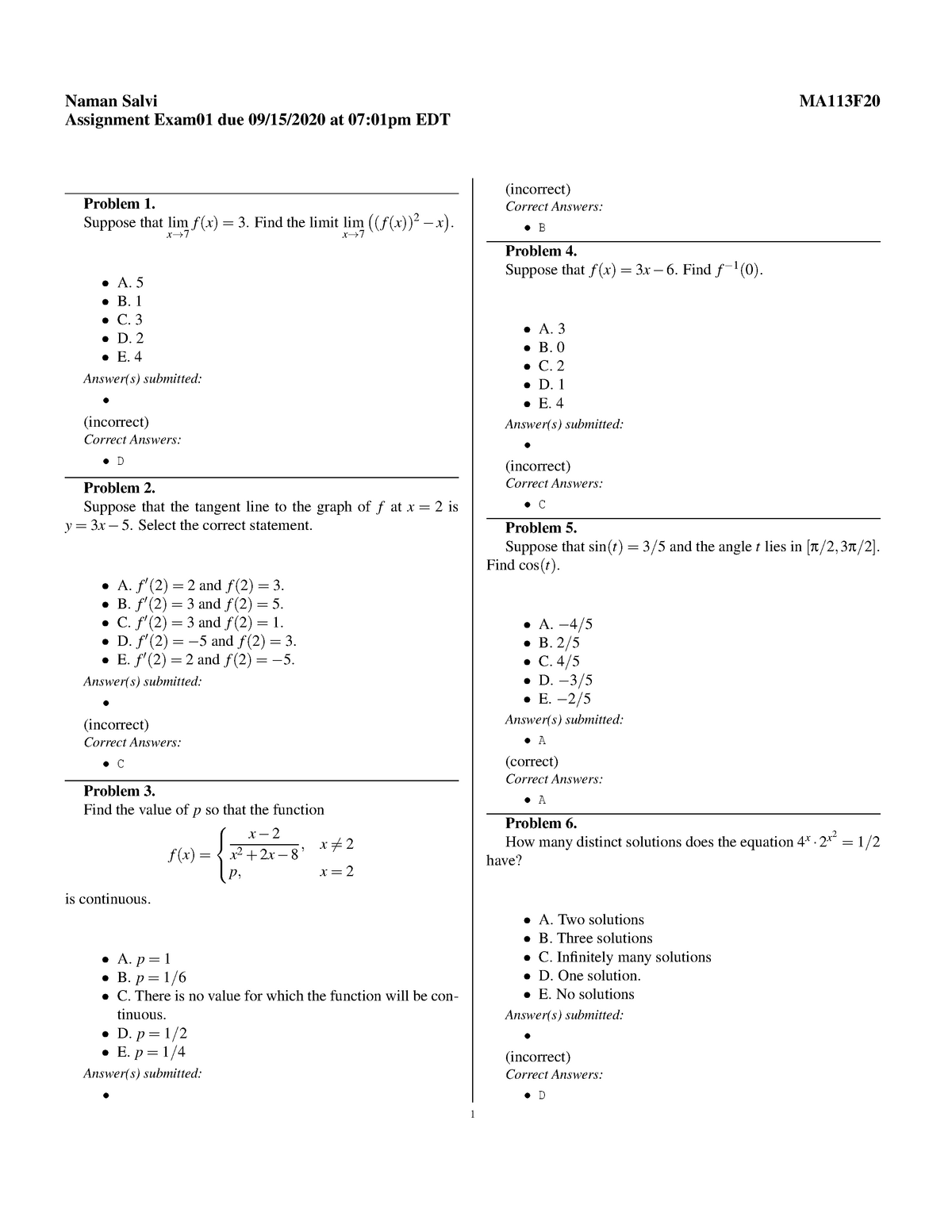 Ma113 Exam Practice Calculus I Uky Studocu