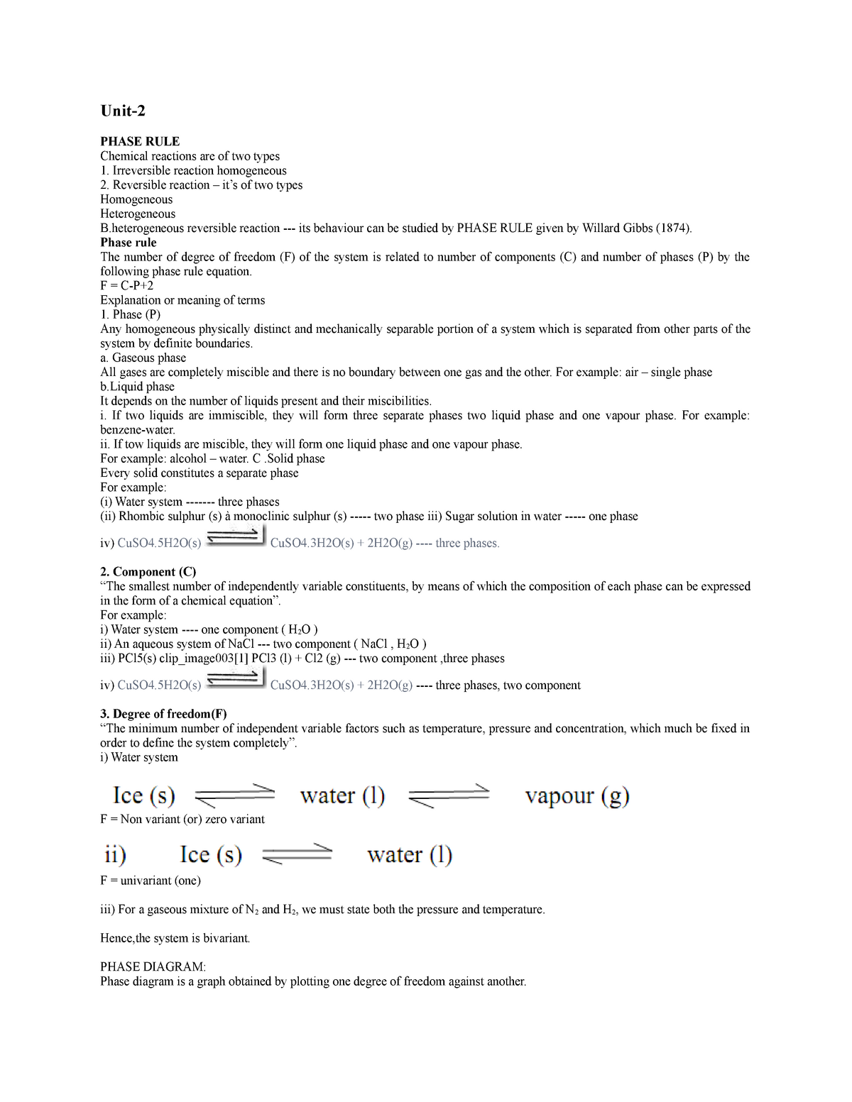 Phase Rule Unit 2 Covers One Part Of Unit 2 For The Said Course Unit Phase Rule Chemical Reactions Are Of Two Types Irreversible Reaction Homogeneous Studocu