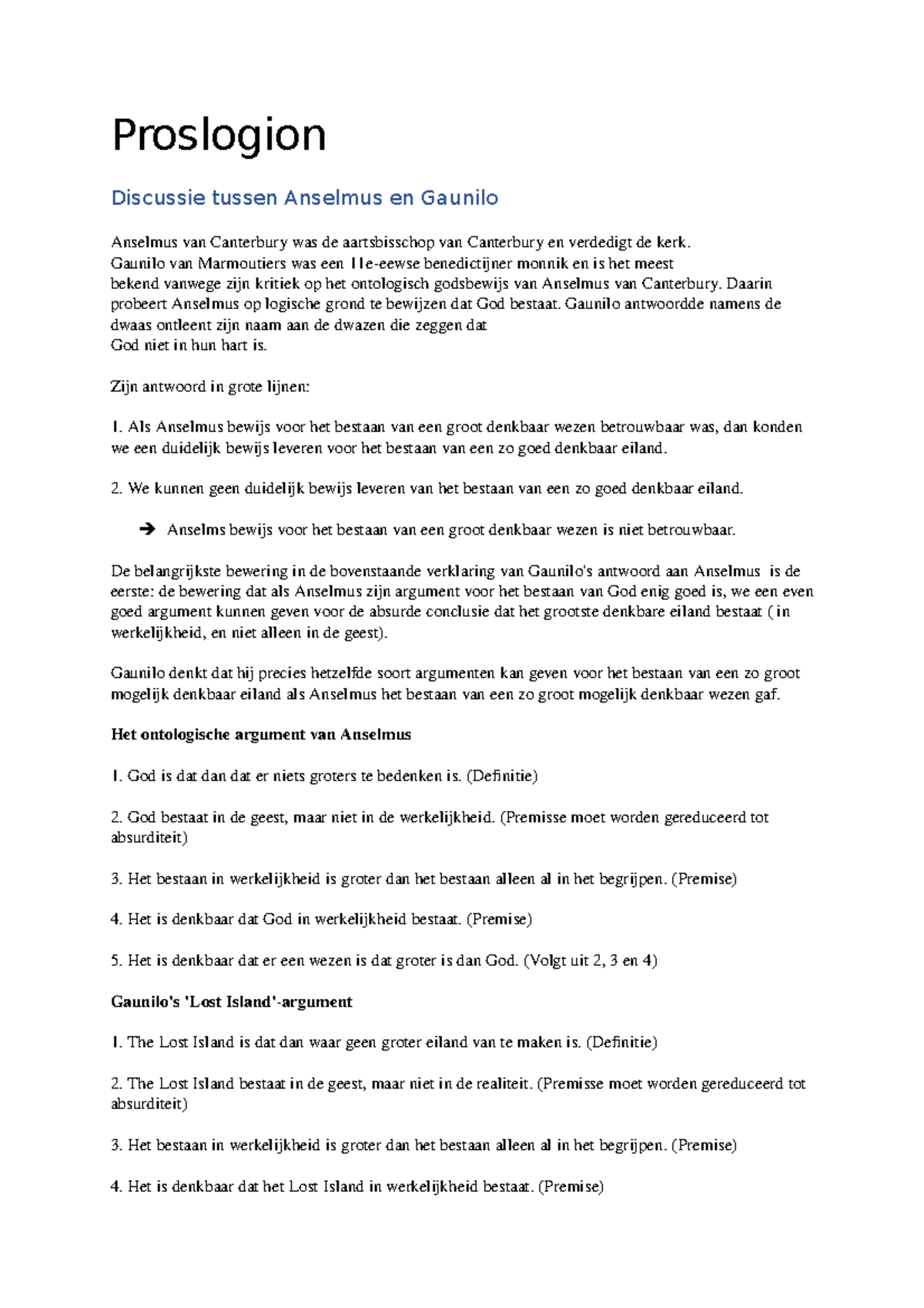 Proslogion Explanation about the story of Anselmus. One of the