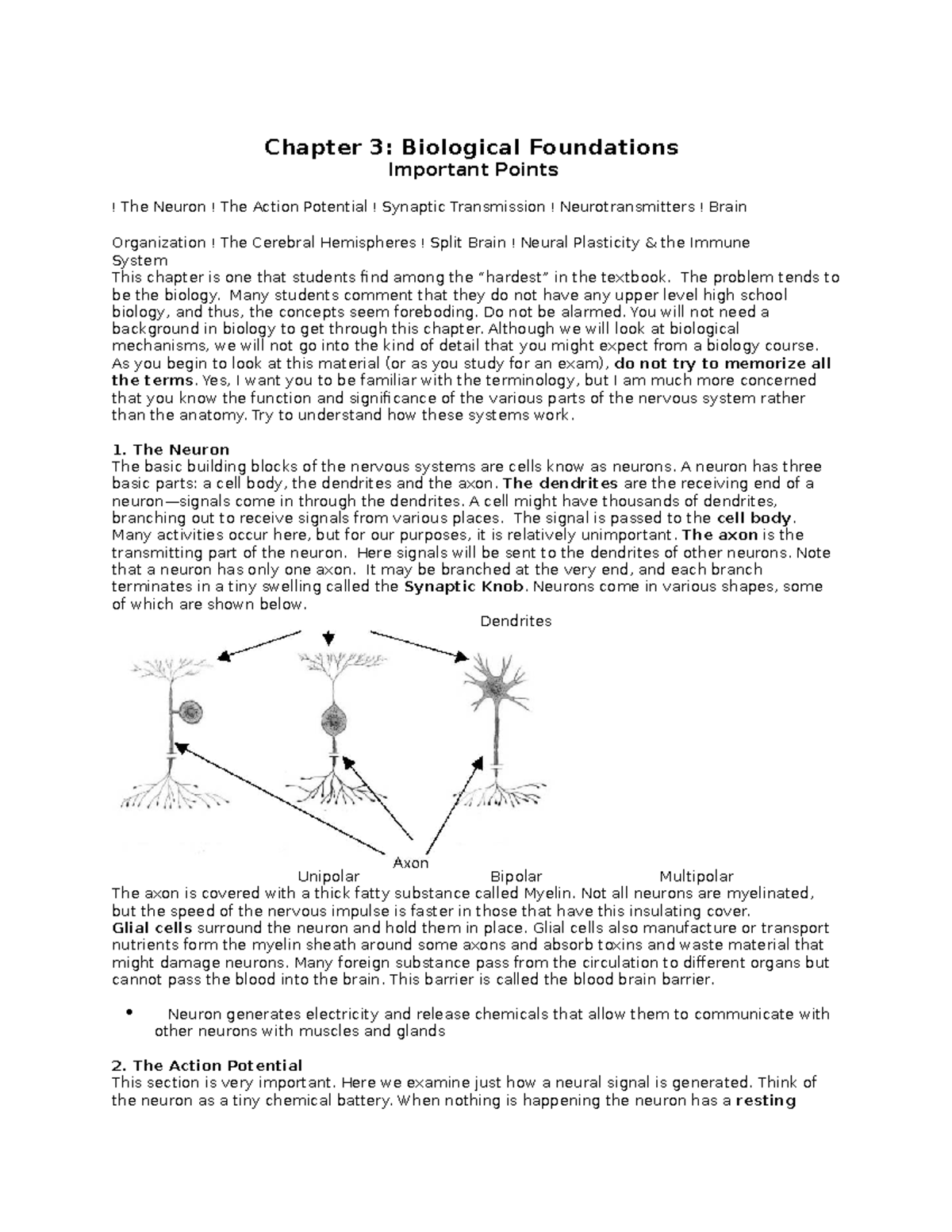 Chapter 3 - Lecture notes 3 - Chapter 3: Biological Foundations ...