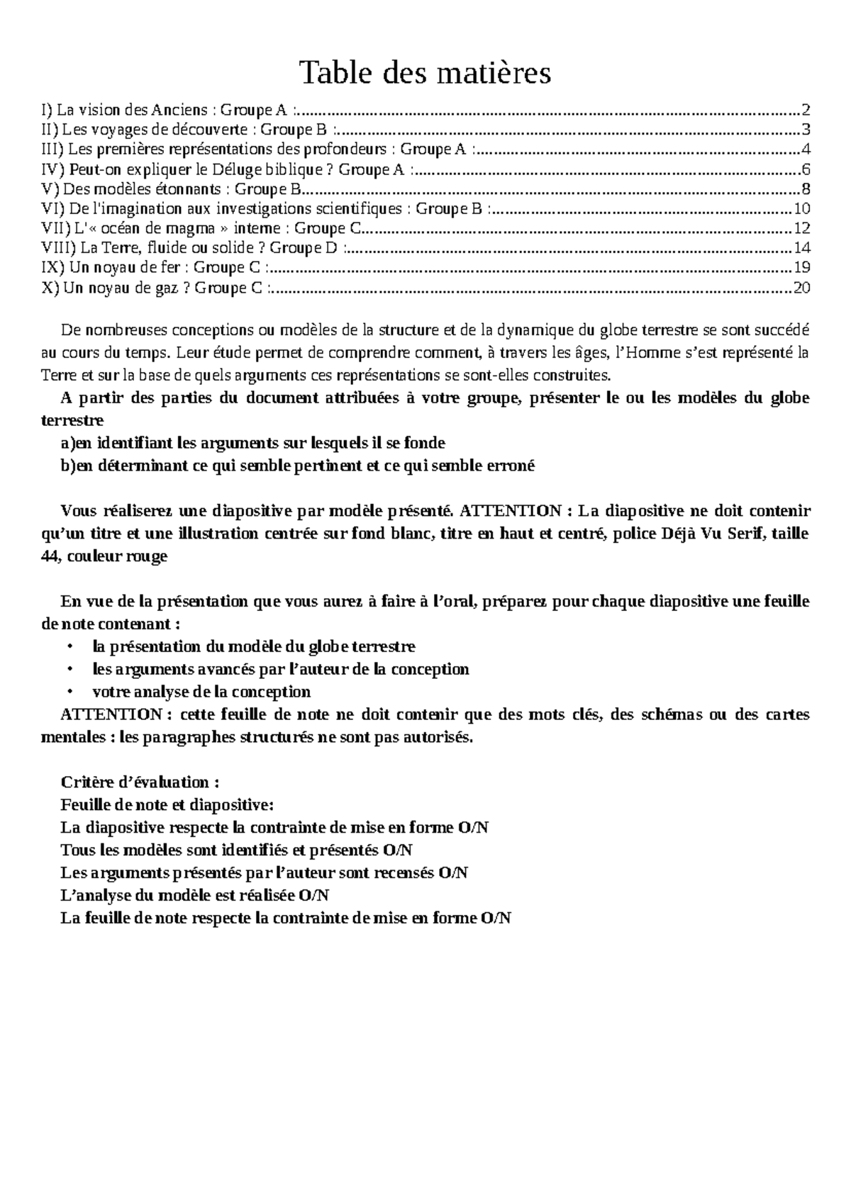 22-23, Histoire des sciences, documents - Table des matières I) La ...