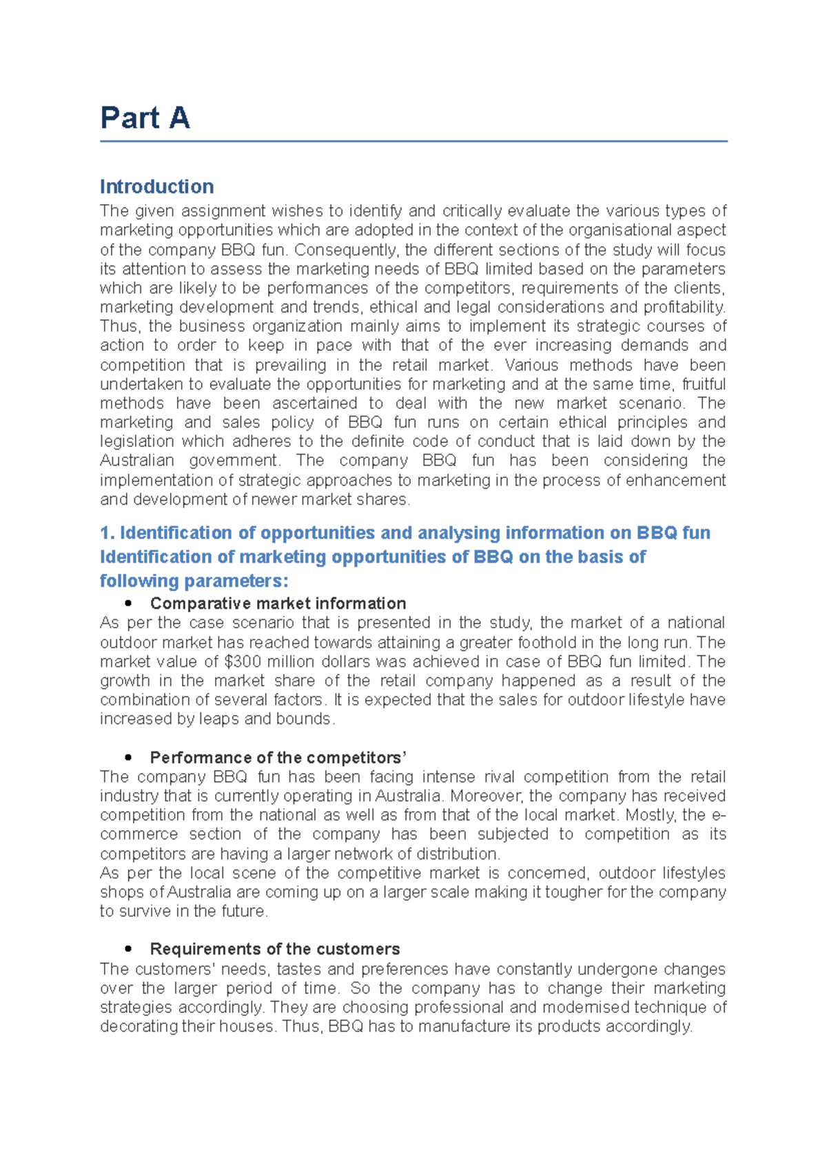 Marketing Assignment 1 - Part A Introduction The given assignment ...