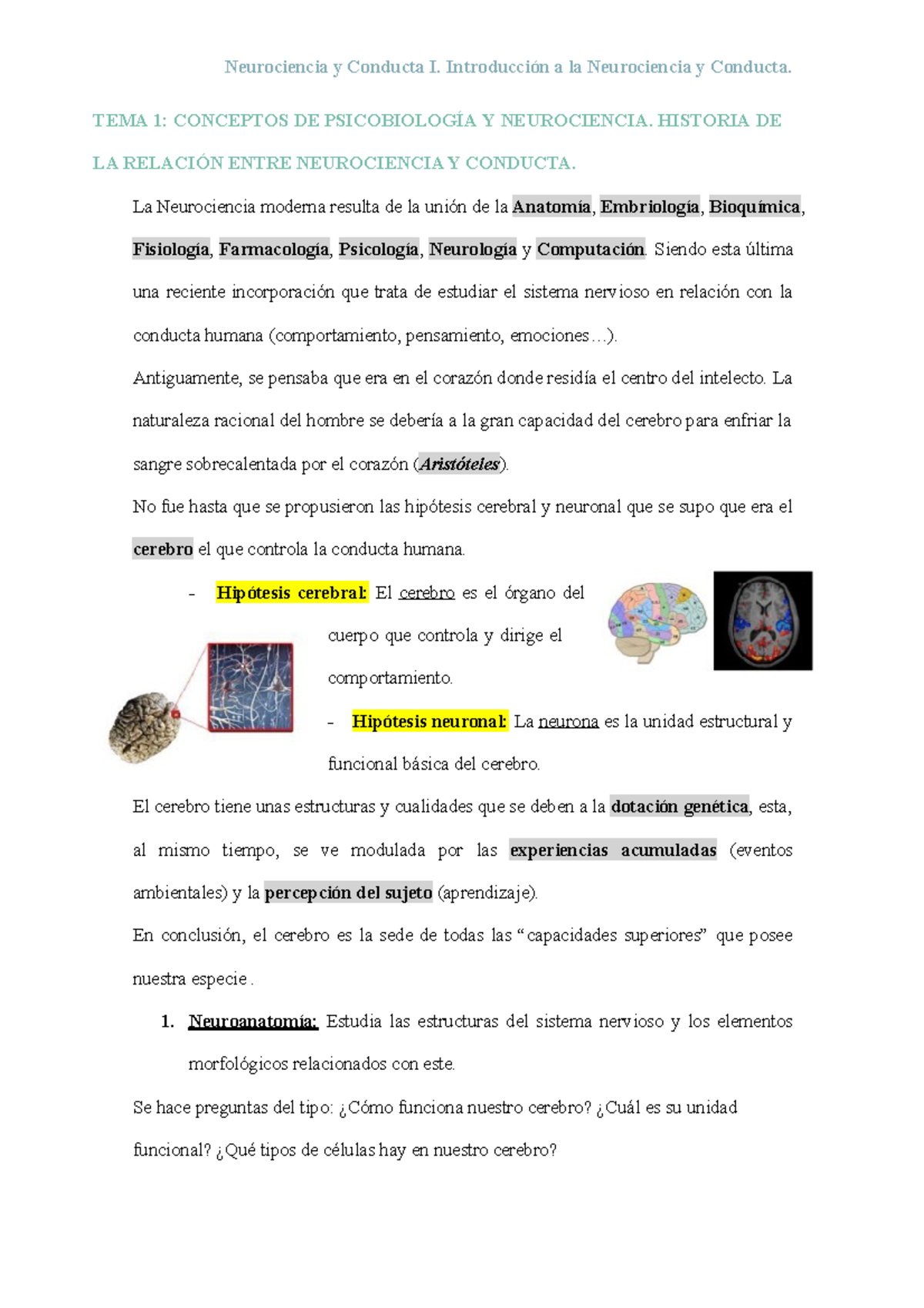 Tema 1 - Tema 1 De Neurociencia - Neurociencia Y Conducta I ...