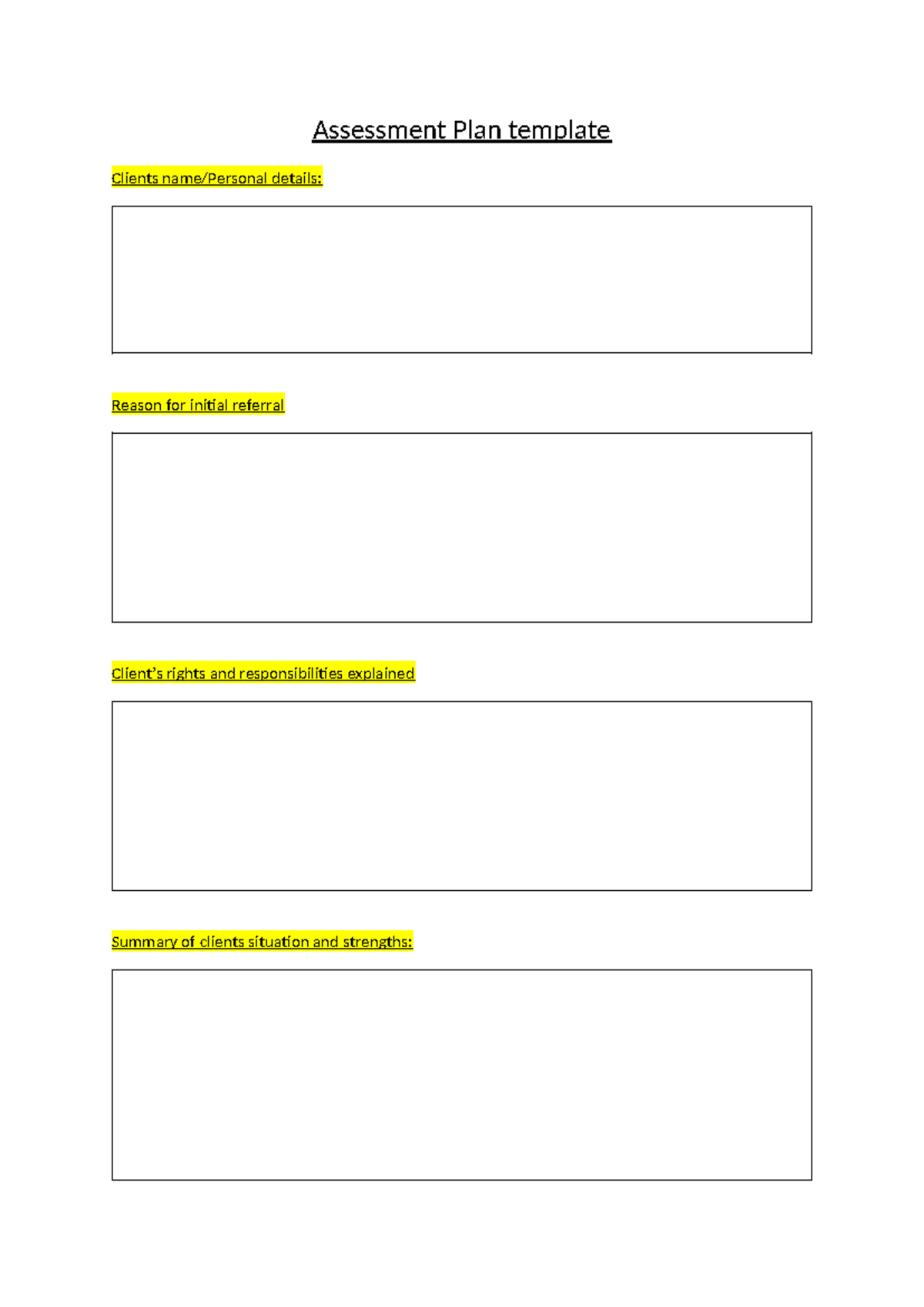 Assessment Plan Templete - 400193 - Assessment Plan template Clients ...