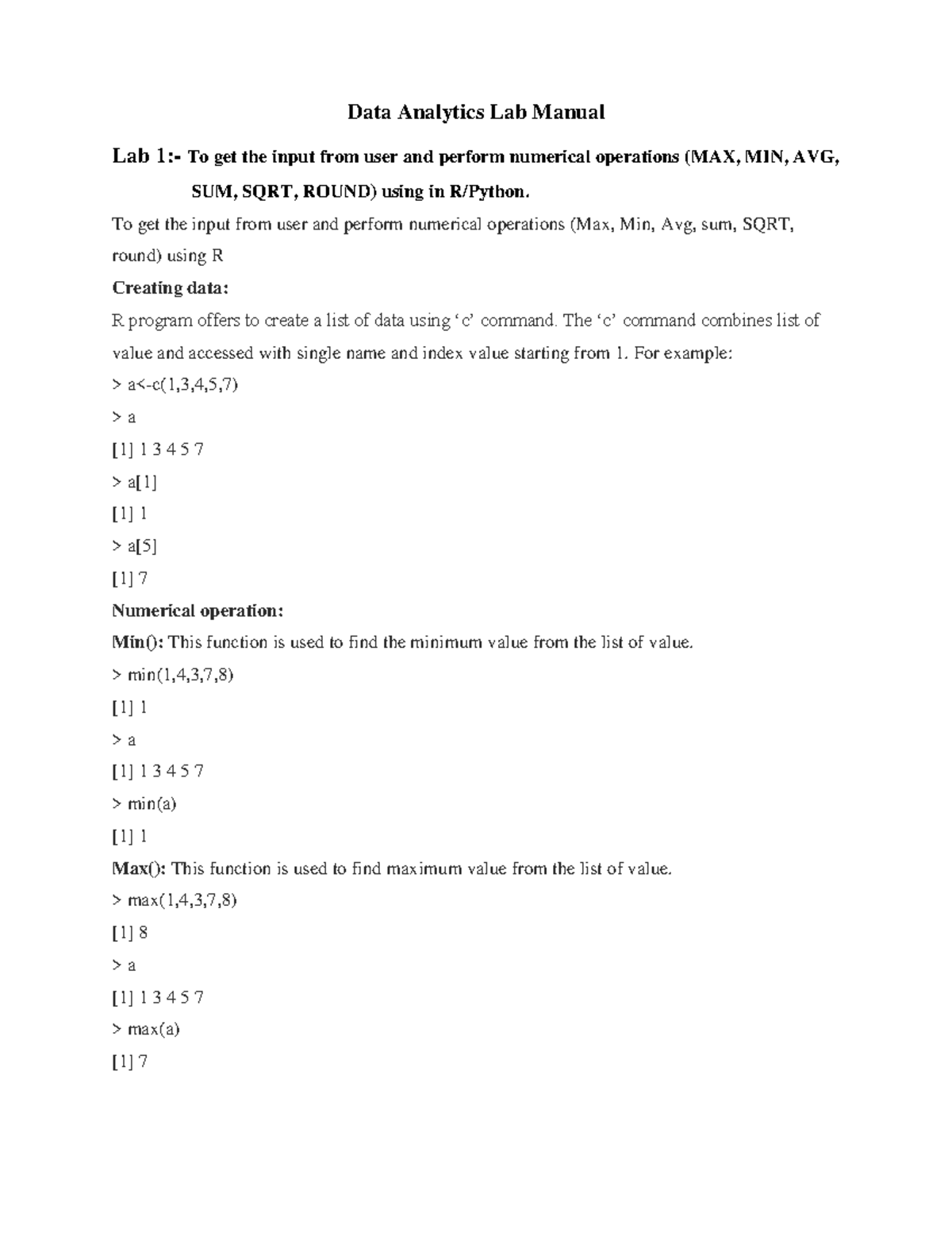 Data Analytics Lab Manual To get the input from user and perform