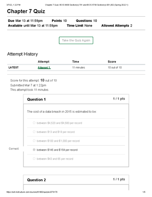 Chapter 7 q2 - quiz - Chapter 7 Quiz Due Mar 13 at 11:59pm Points 10 ...