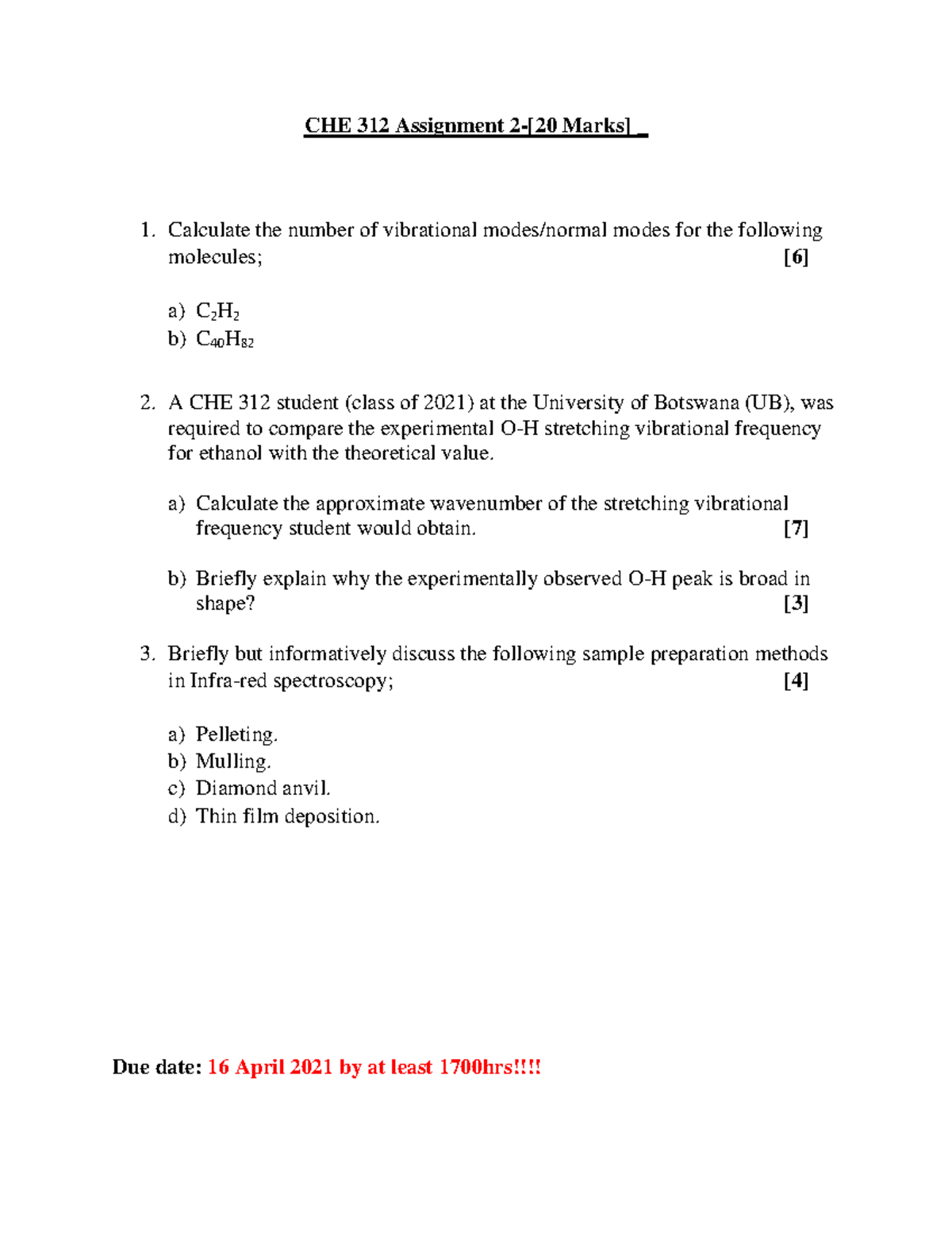 CHE 312 Assignment 2 2021 on analytical spectroscopy - CHE 312 ...