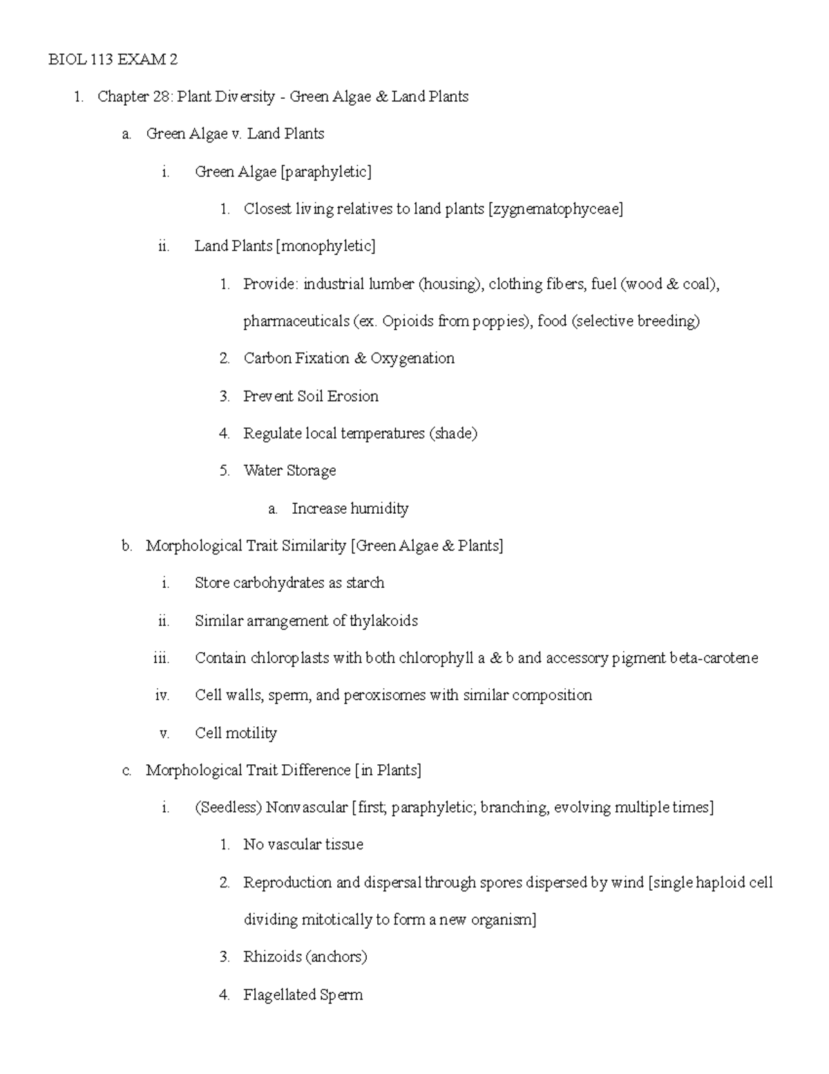 BIOL 113 Exam 2 Study Guide - BIOL 113 EXAM 2 Chapter 28: Plant ...