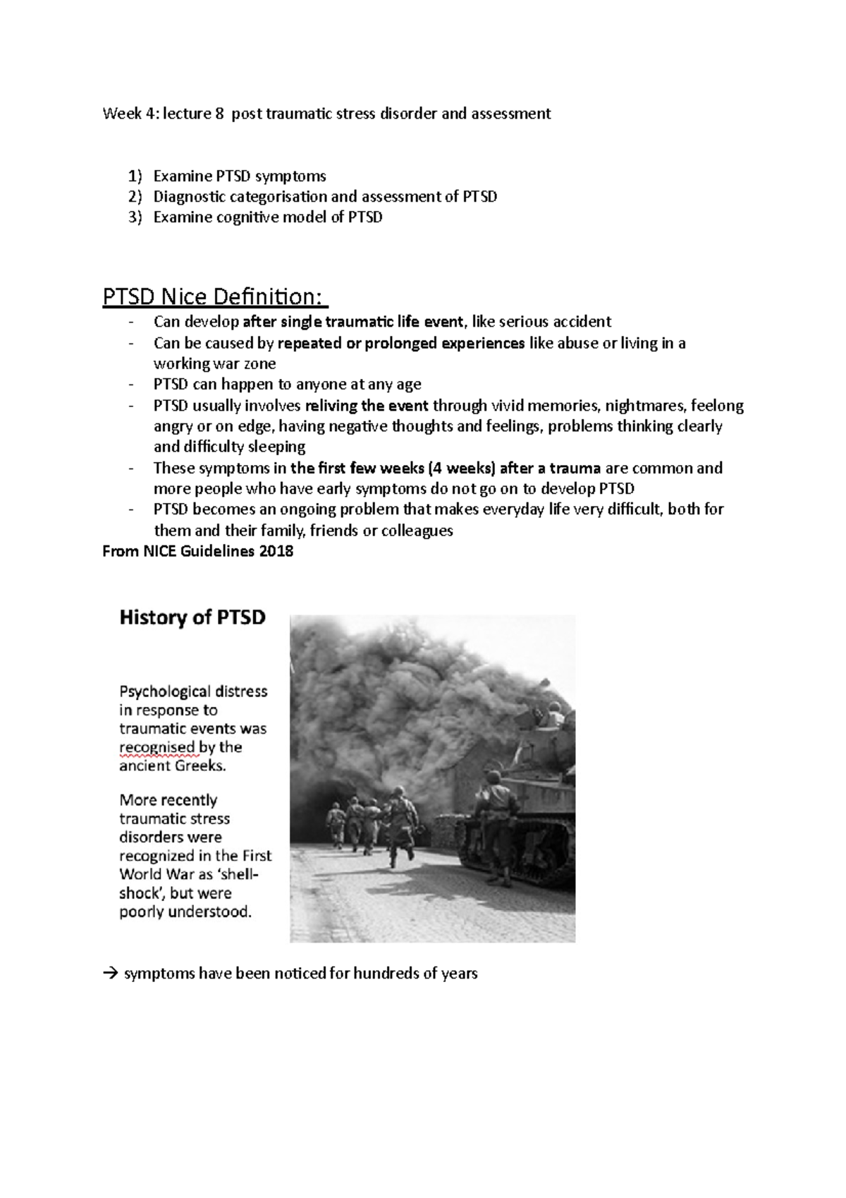 Week 4 Post Traumatic stress disorder theory and assessment - Week 4 ...